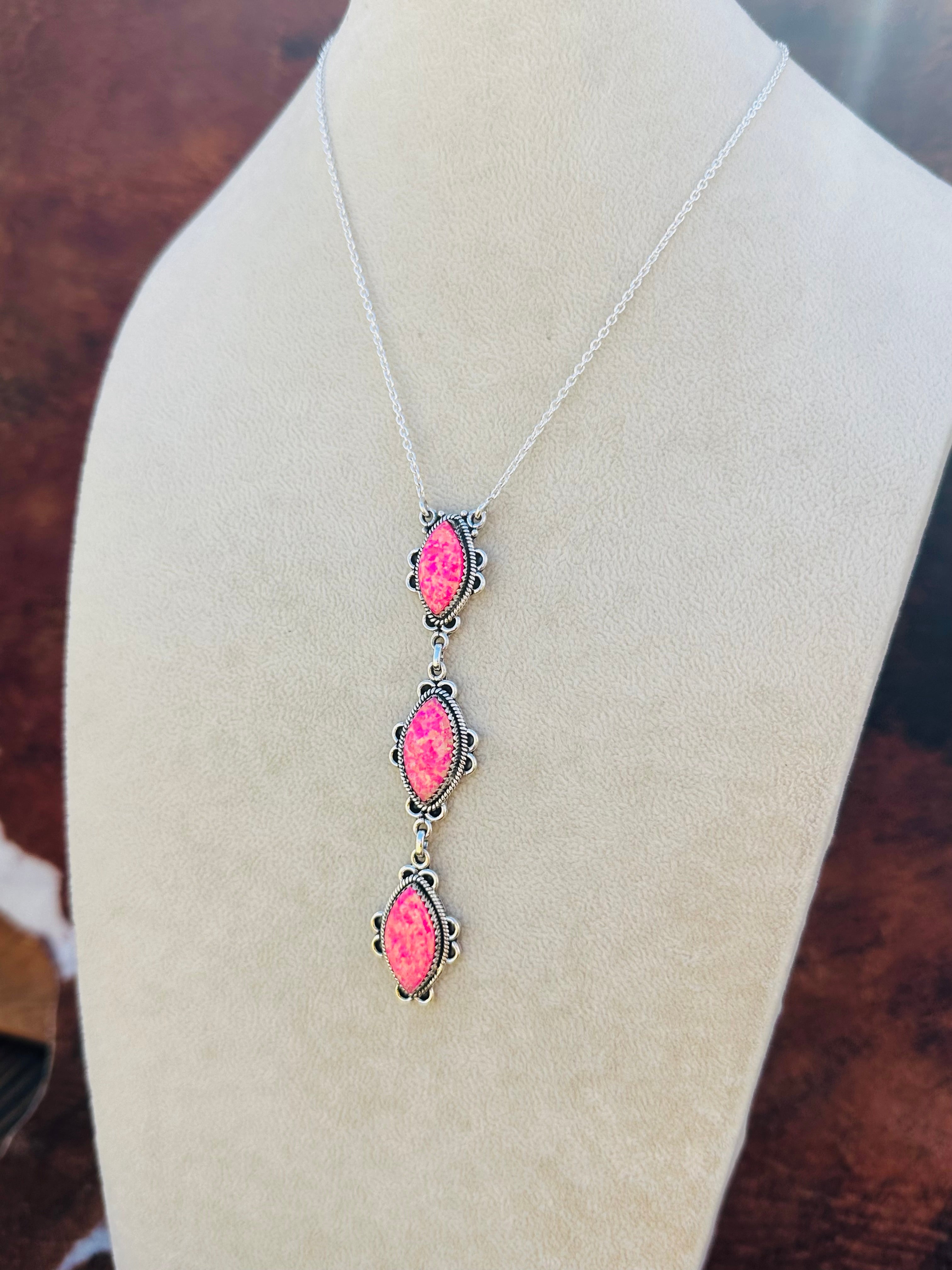 Southwest Handmade Hot Pink Opal & Sterling Silver Necklace