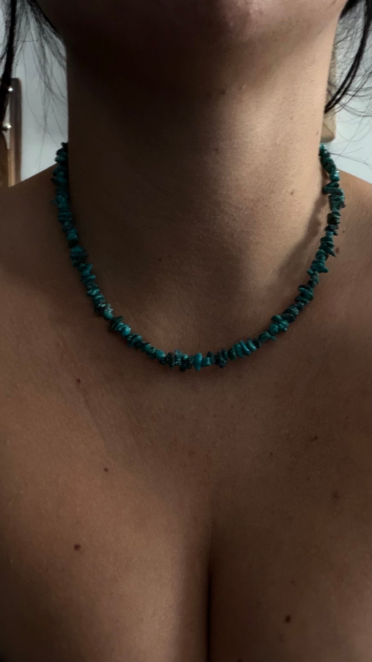 Navajo Strung Chinese Turquoise & Sterling Silver 16” Beaded Necklace
