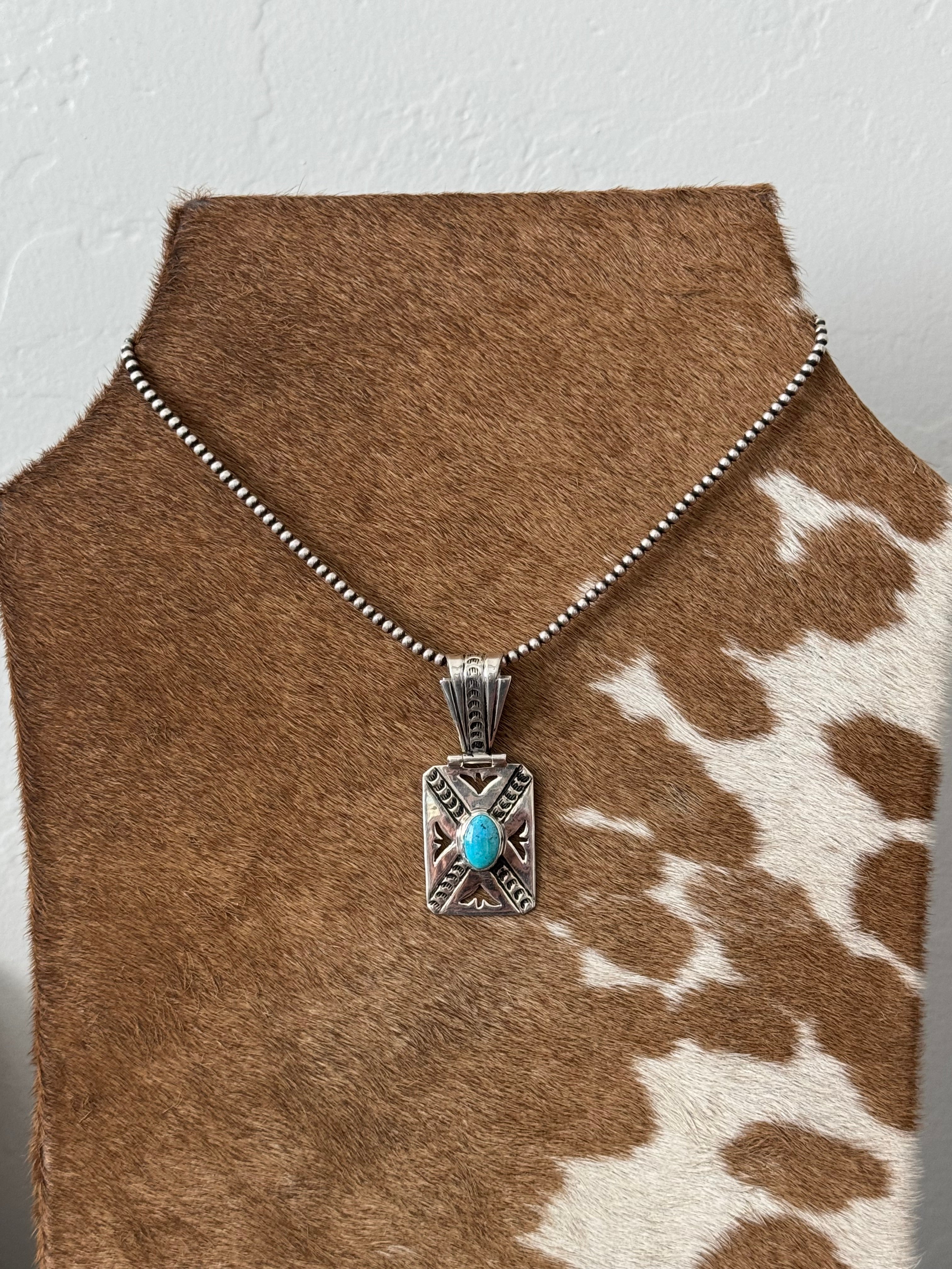 Navajo Handmade Kingman Turquoise & Sterling Silver Pendants