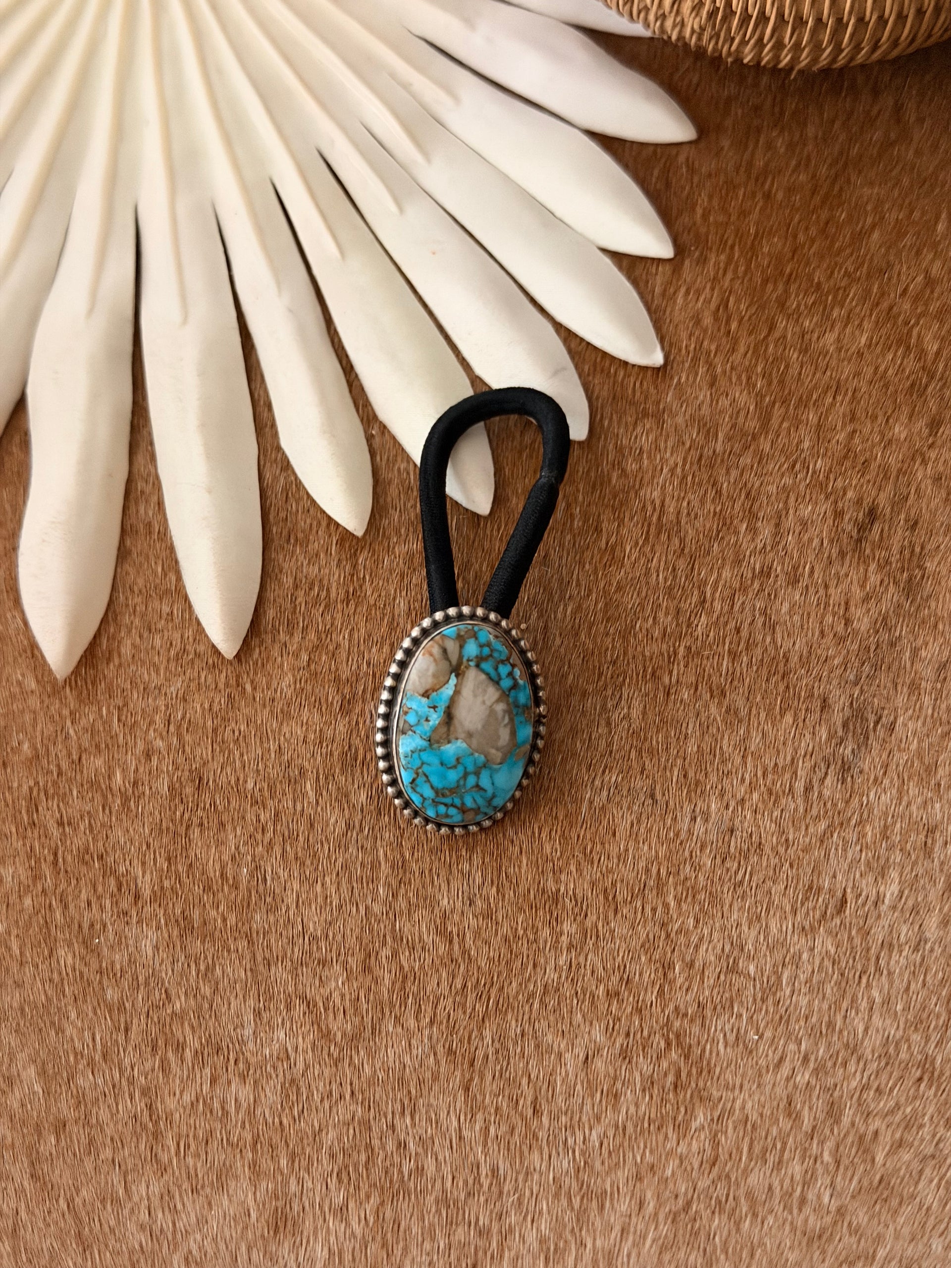 Navajo Made Kingman Turquoise & Sterling Silver Hair Tie