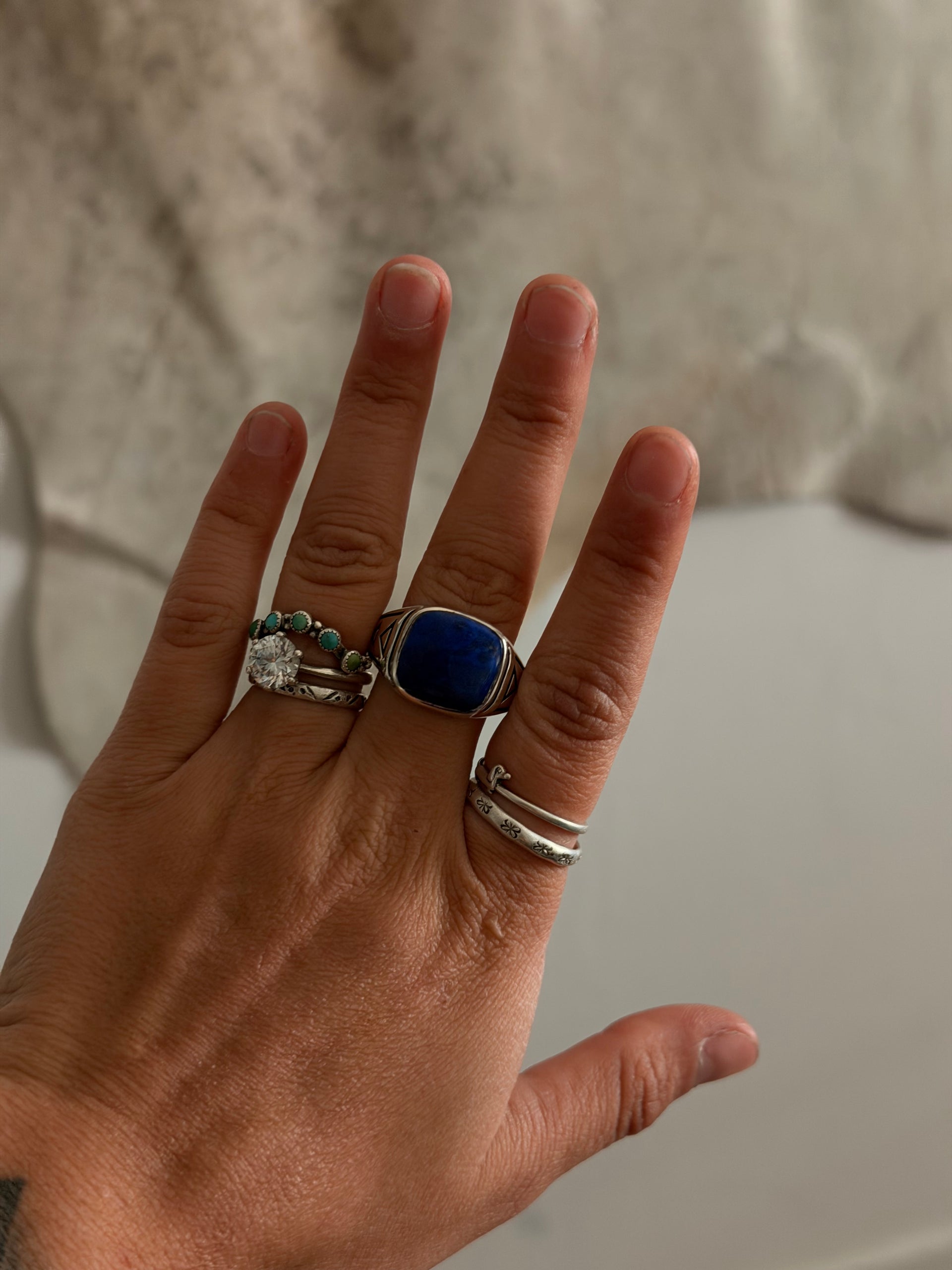 Navajo Made Lapis & Sterling Silver Cast Ring Size 11.5