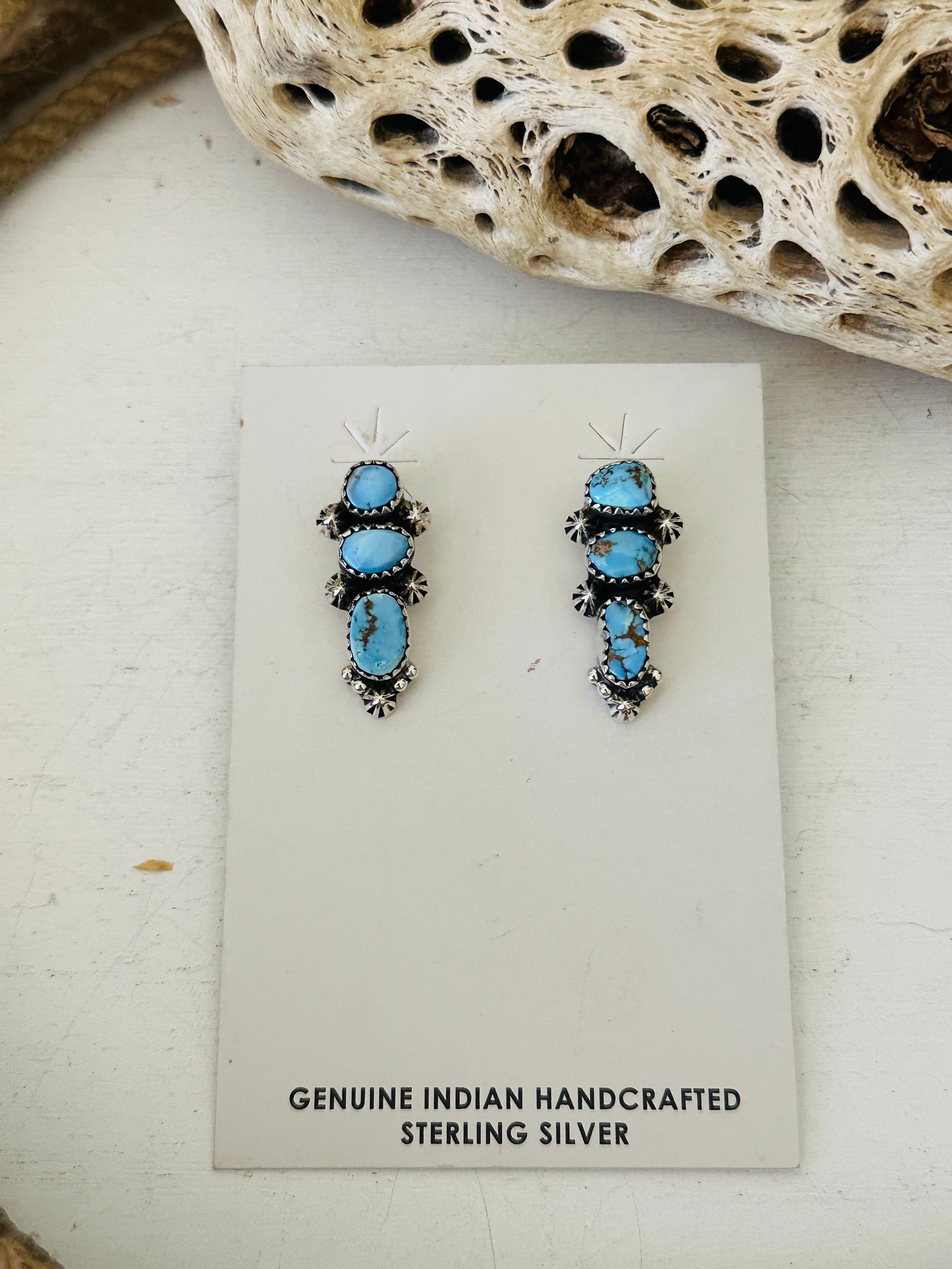 Southwest Handmade Golden Hills Turquoise & Sterling Silver Post Dangle Earrings