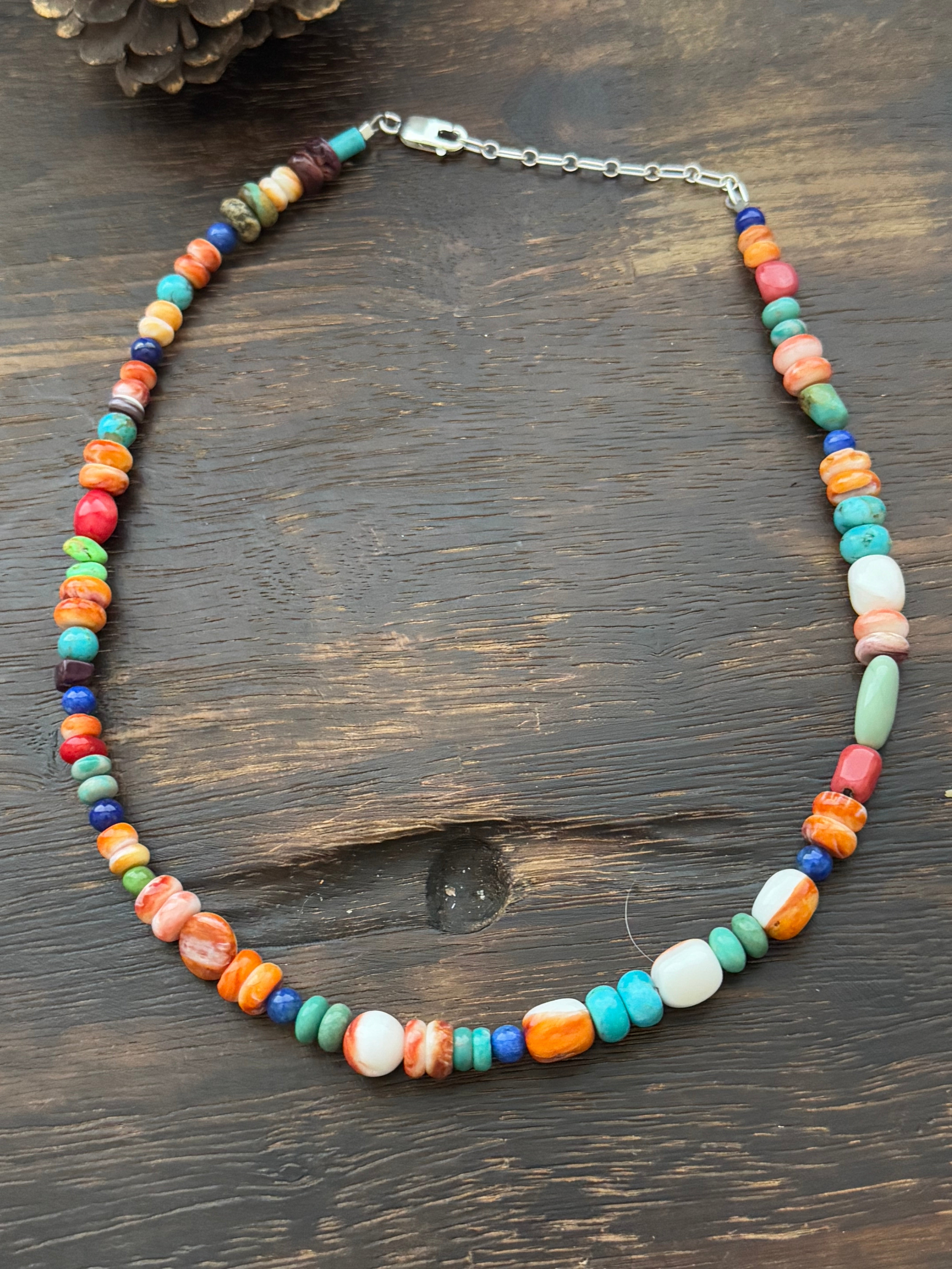 Navajo Strung Multi Stone & Sterling Silver Pearl Necklace