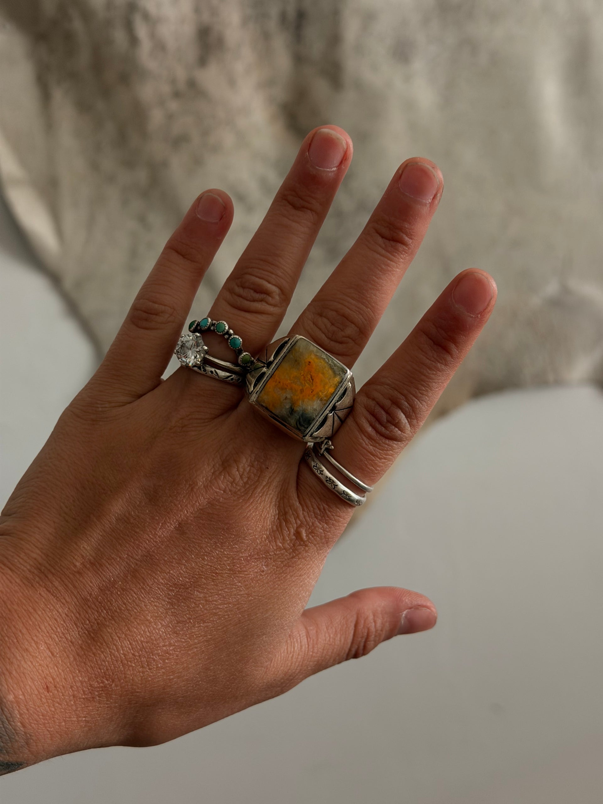 Navajo Made BB Agate & Sterling Silver Cast Ring Size 13.25