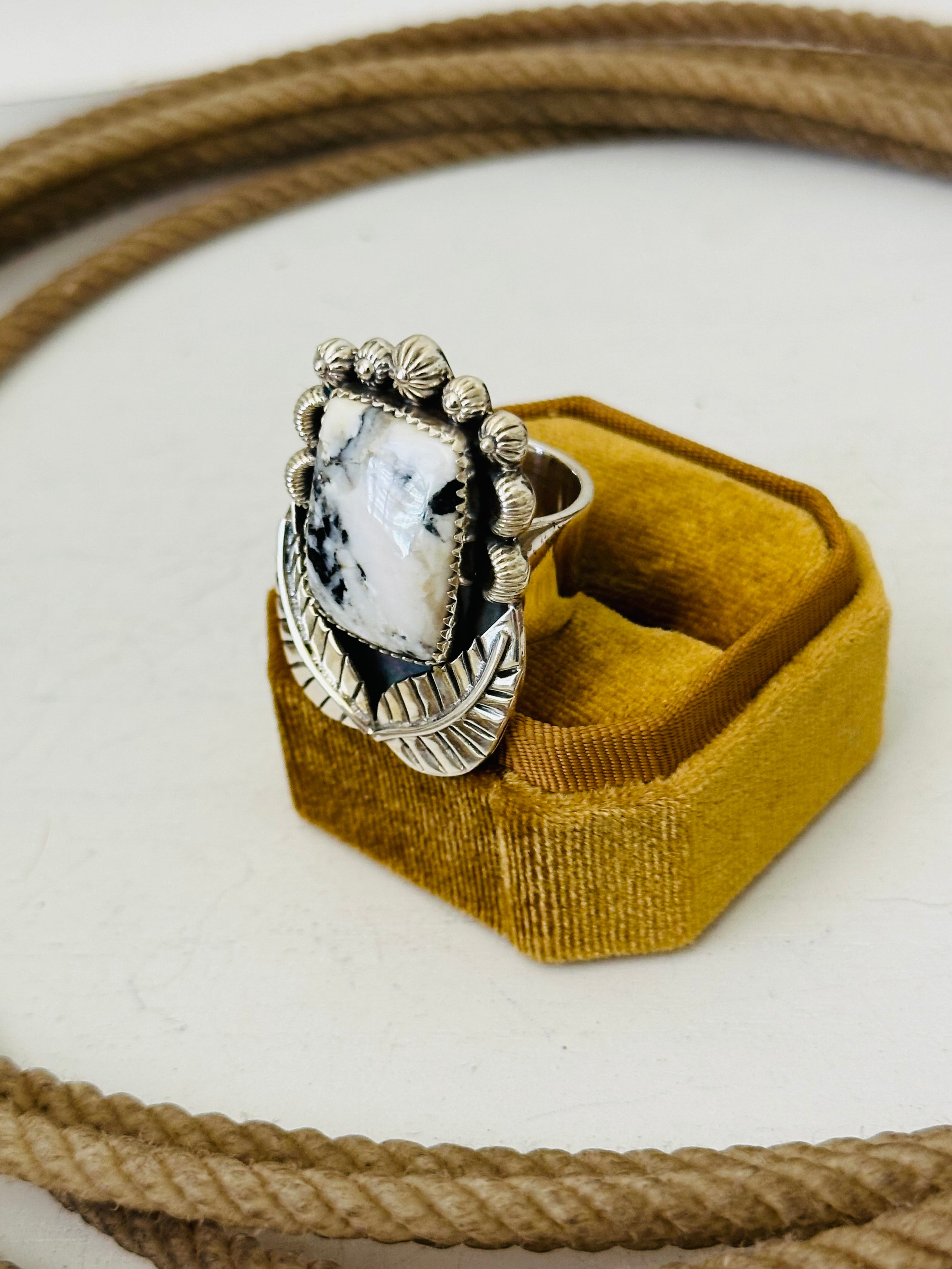 Southwest Handmade White Buffalo & Sterling Silver Adjustable Ring