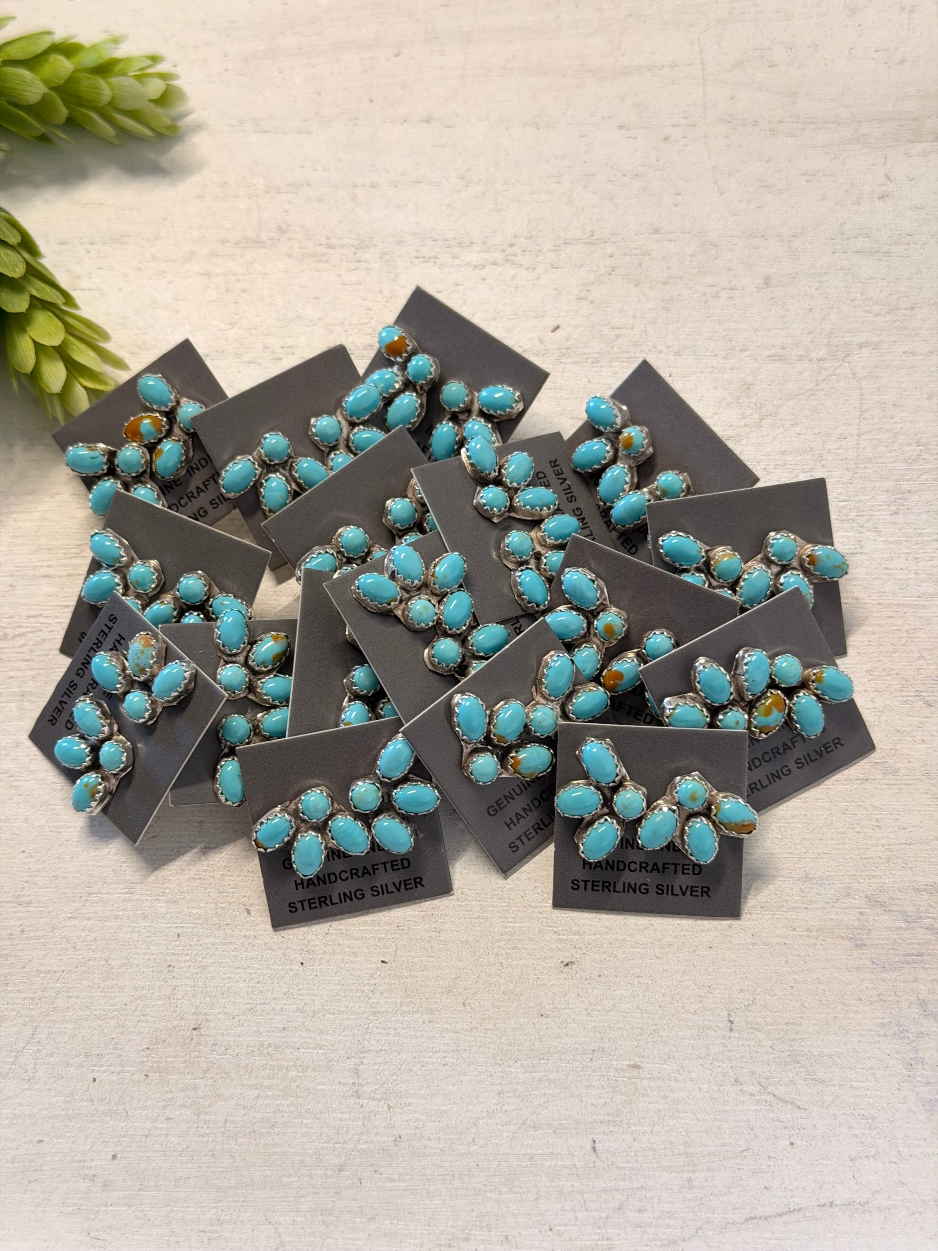 Navajo Made Kingman Turquoise & Sterling Silver Post Mini Cluster Earrings