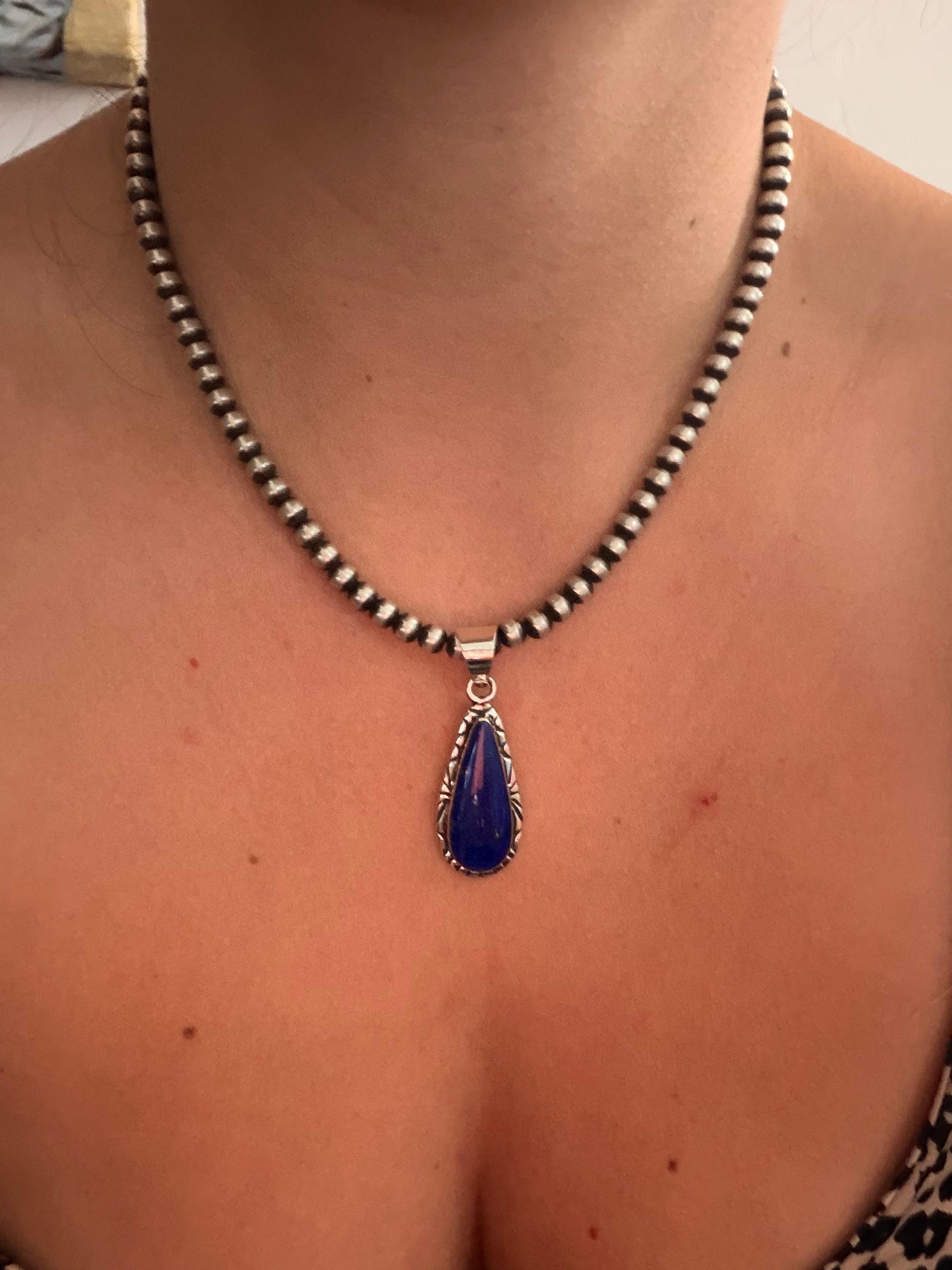 Navajo Made Lapis & Sterling Silver Pendant