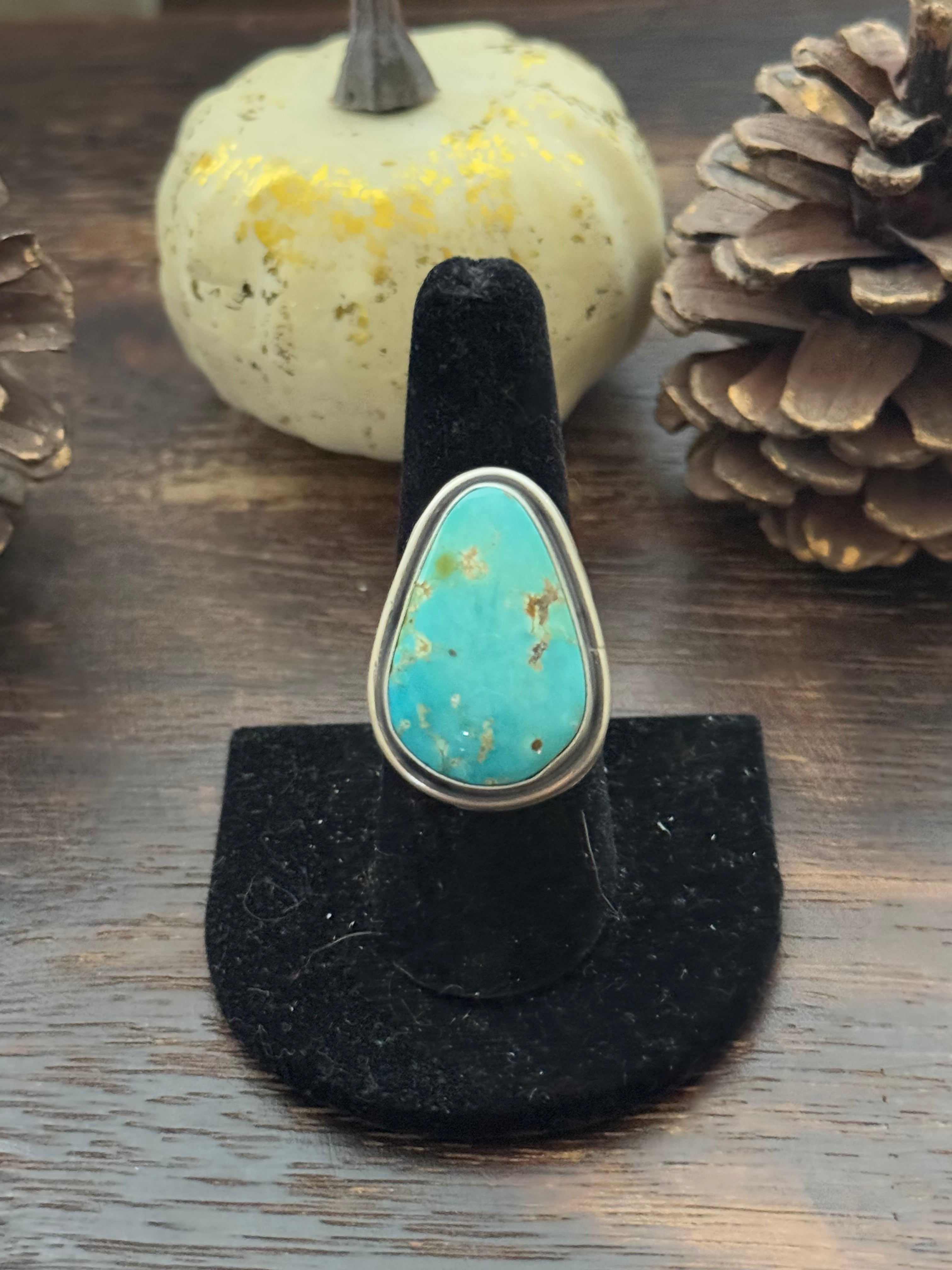 Antonnette Yazzie Sonoran Mountain Turquoise & Sterling Silver Ring Size 8.25