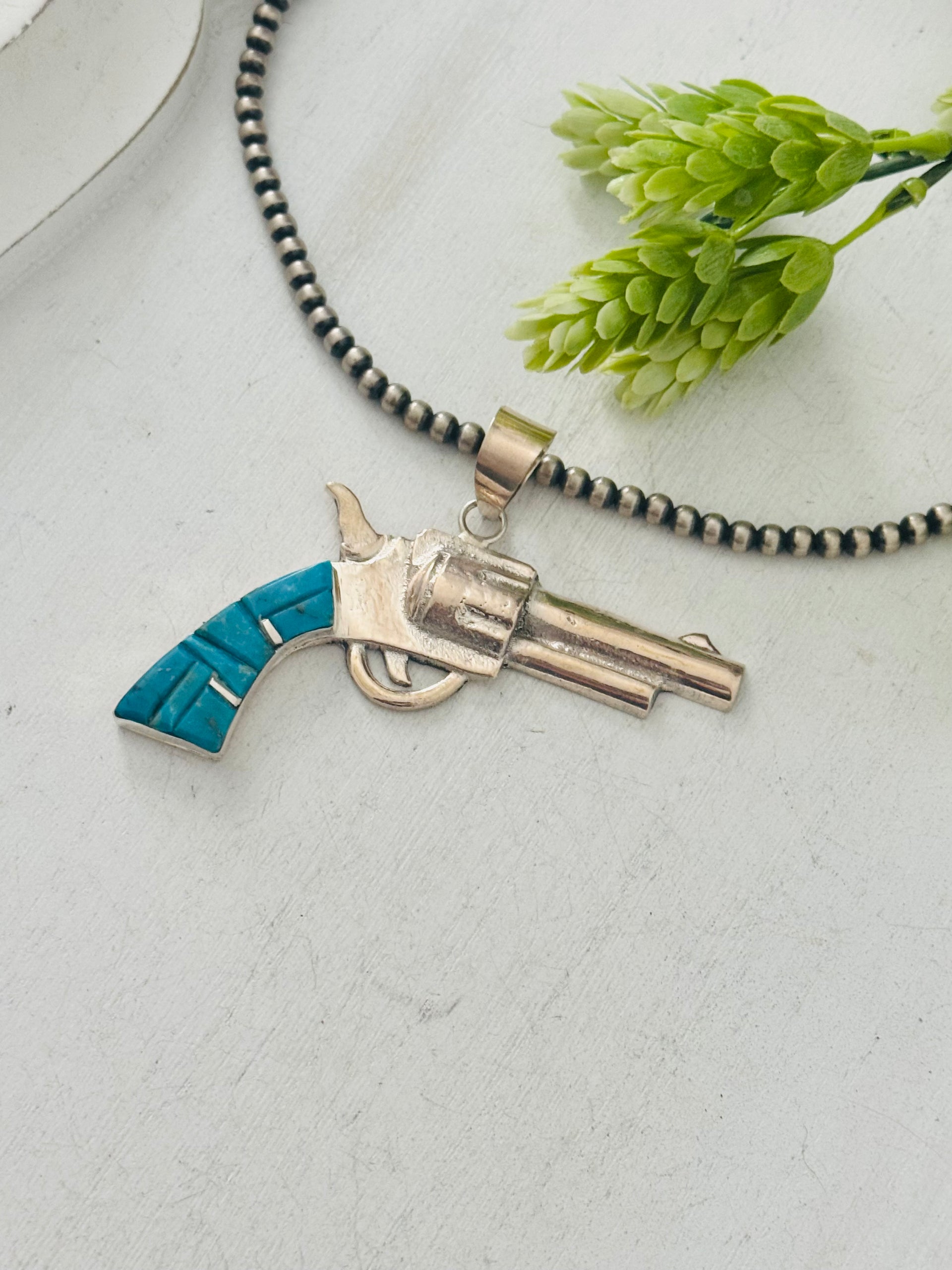 Bobby Mannelito Multi Stone & Sterling Silver Pistol Pendant