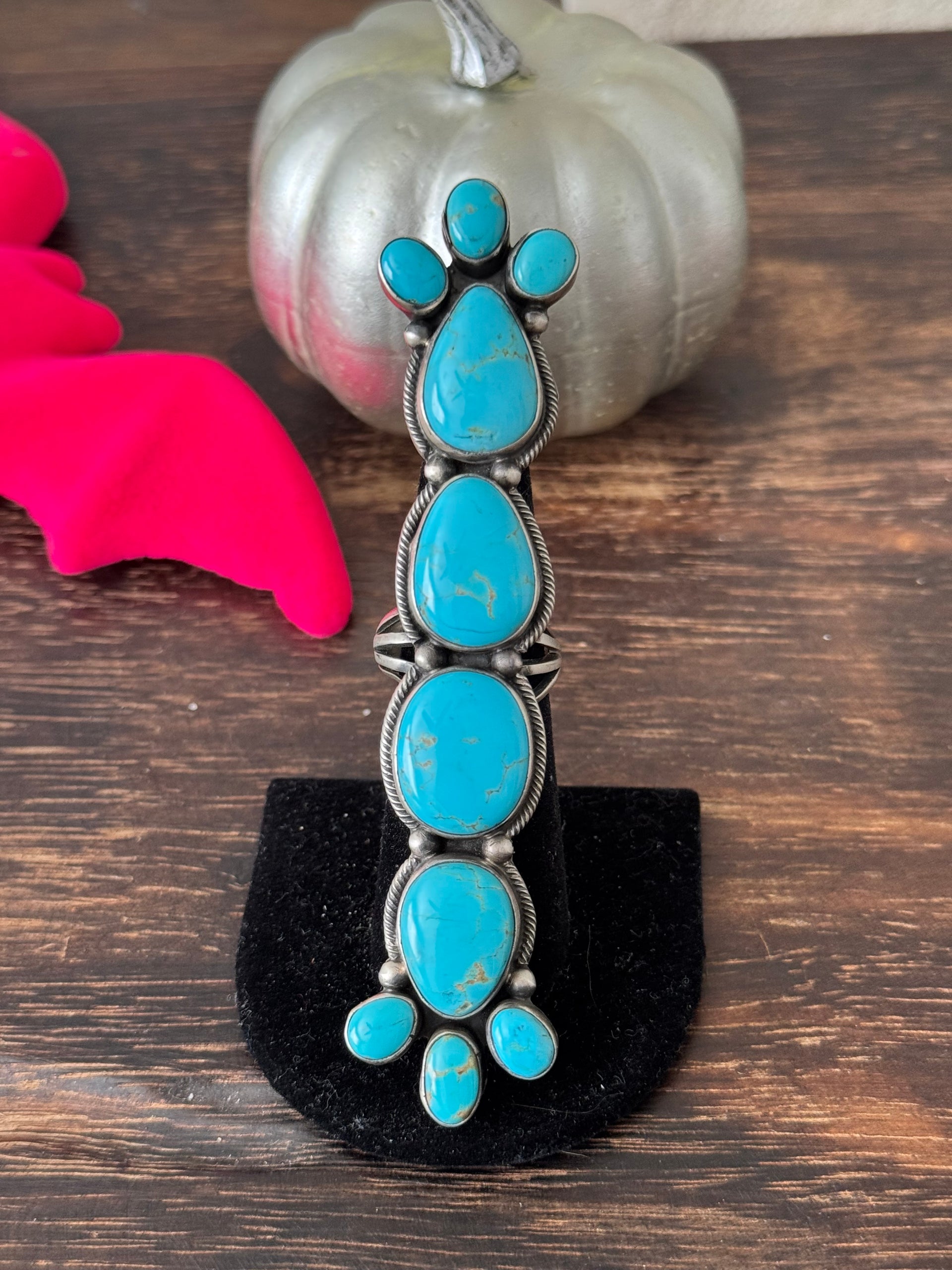 Navajo Made Kingman Turquoise & Sterling Silver Ring Size 8