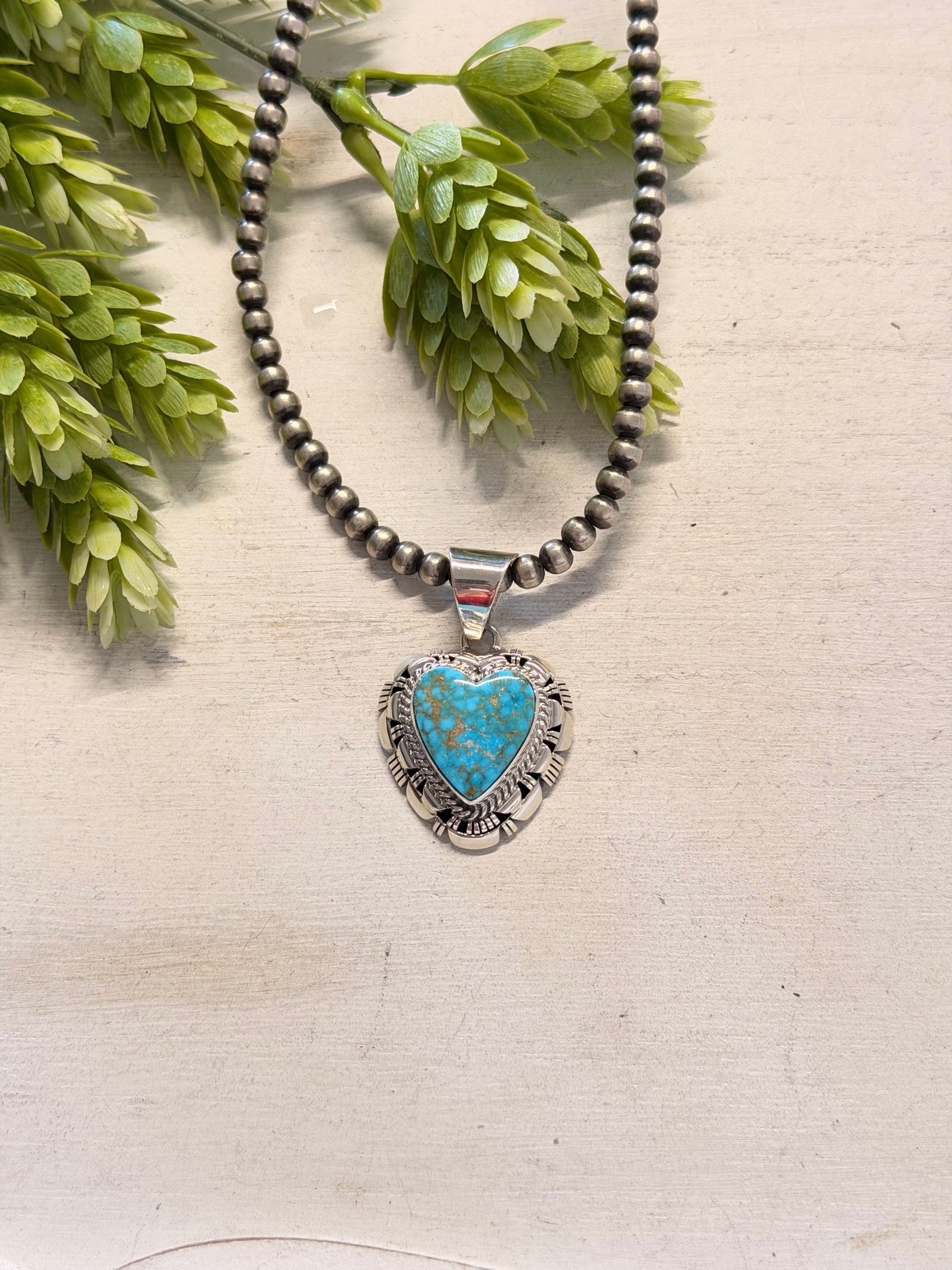 Larry Moses Yazzie Birds Eye Kingman  & Sterling Silver Pendant