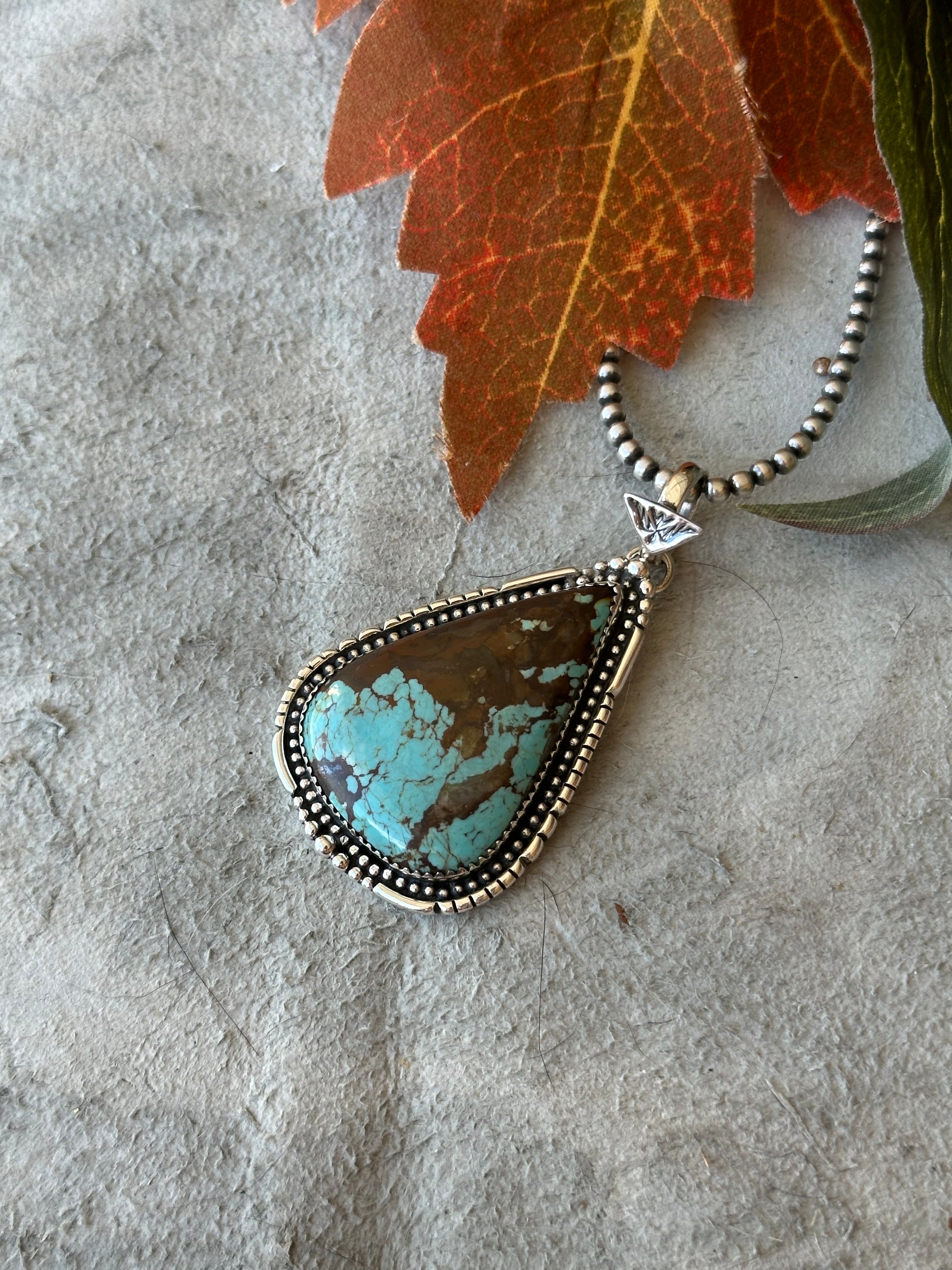 Southwest Handmade #8 Turquoise & Sterling Silver Pendant