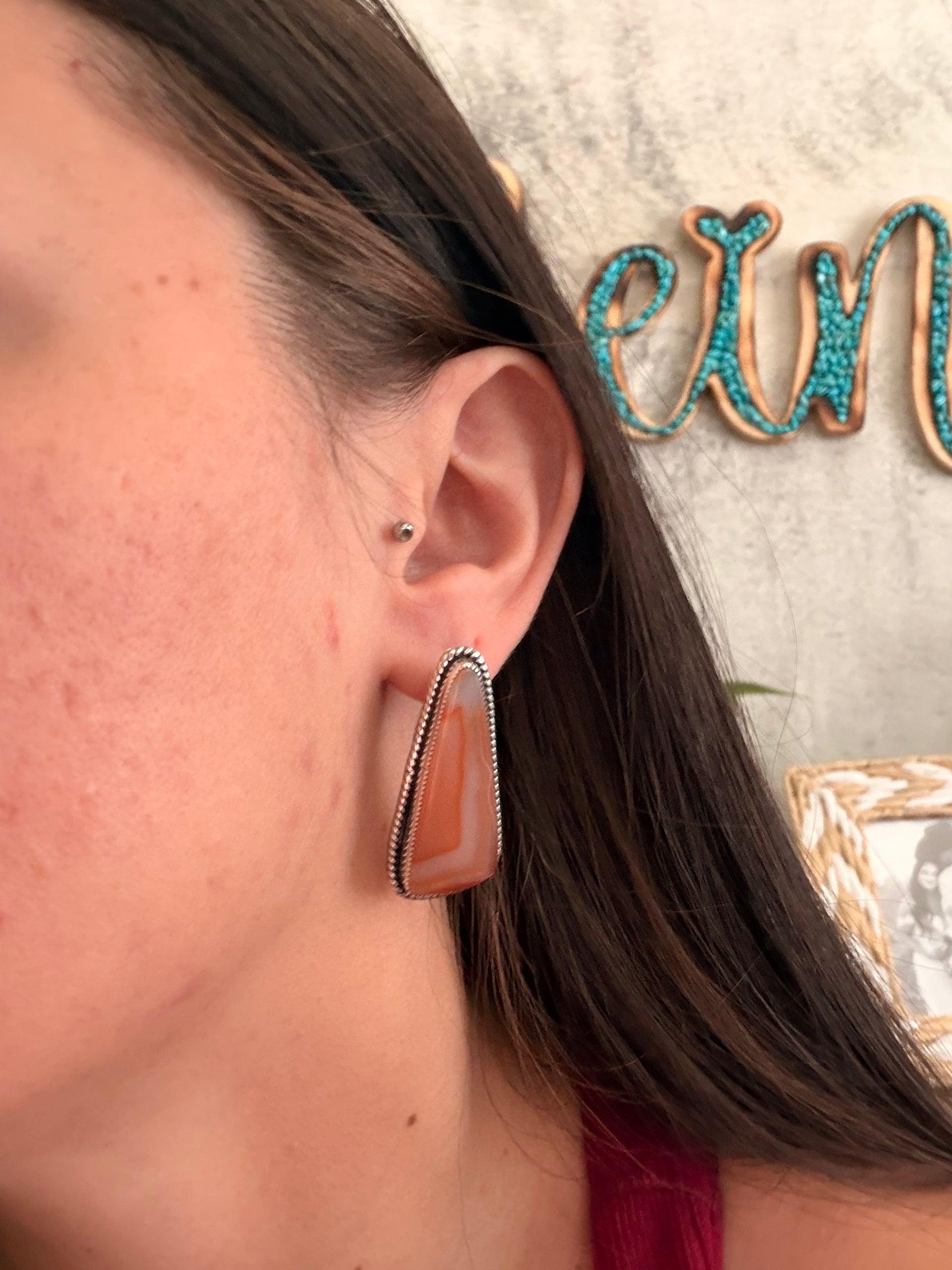 Navajo Made Ocean Jasper & Sterling Silver Post Dangle Earrings