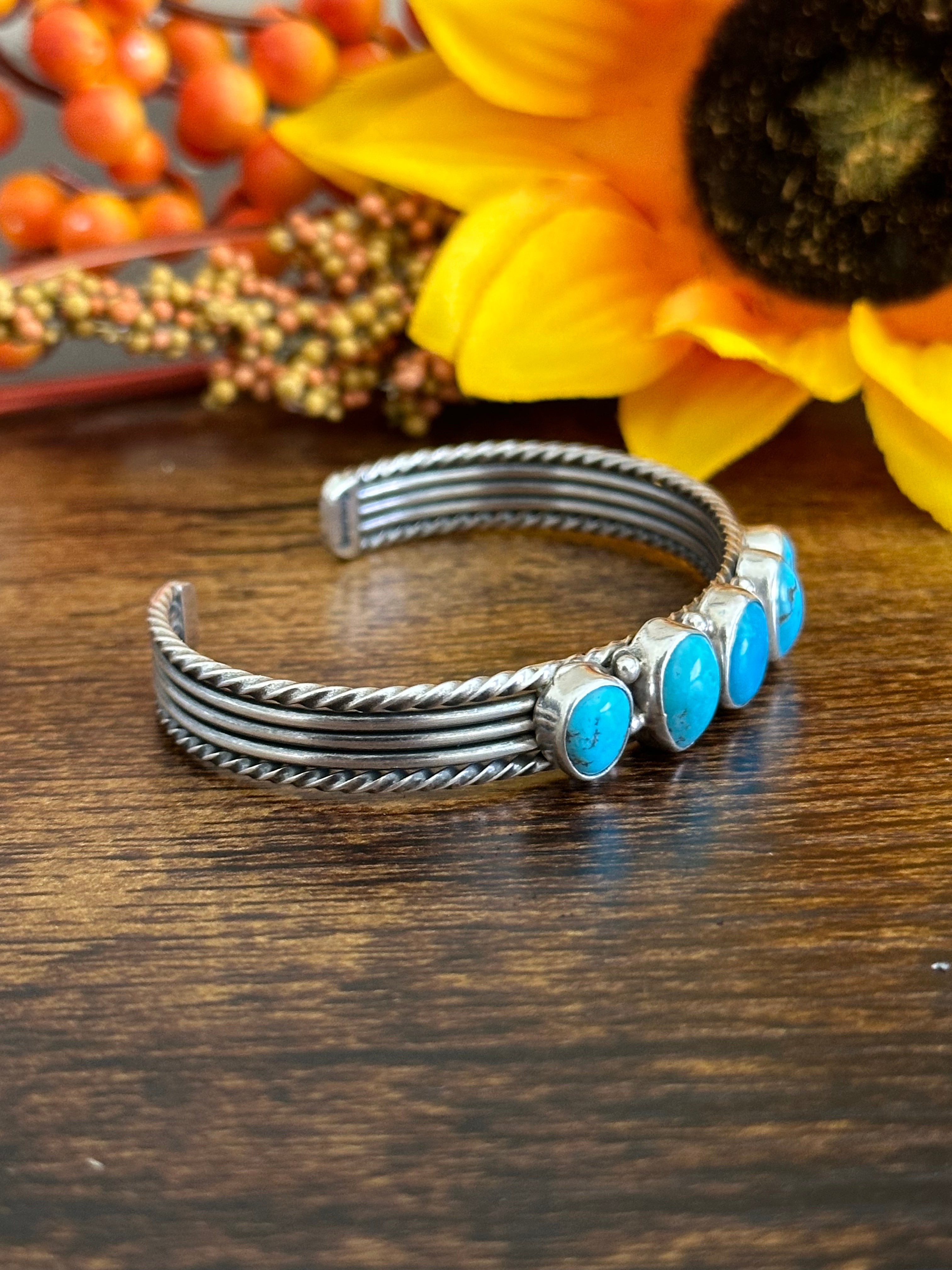 Navajo Made Kingman Turquoise & Sterling Silver Cuff Bracelet