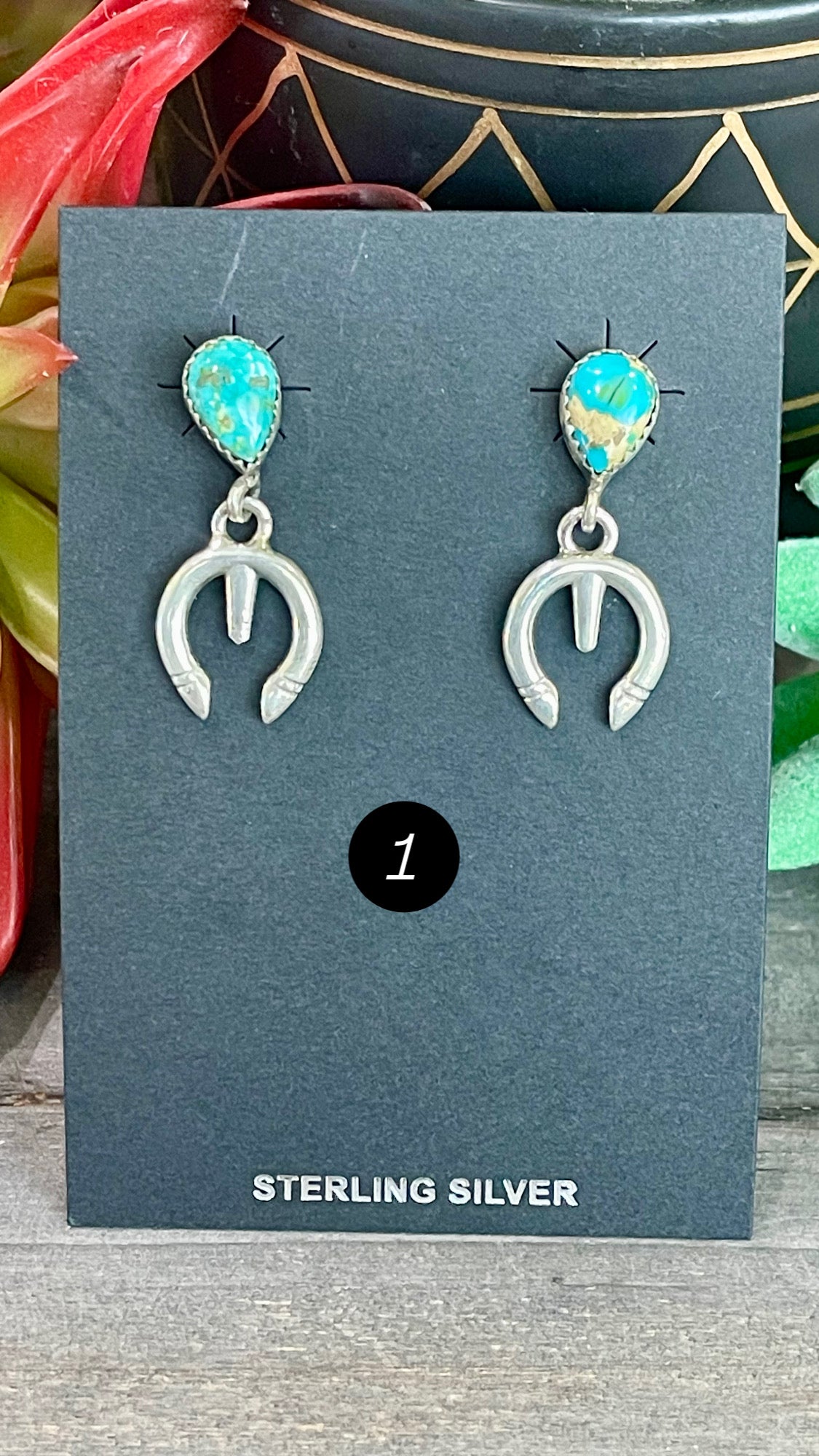 Southwest Handmade Kingman Turquoise & Sterling Silver Post Dangle Naja Earrings