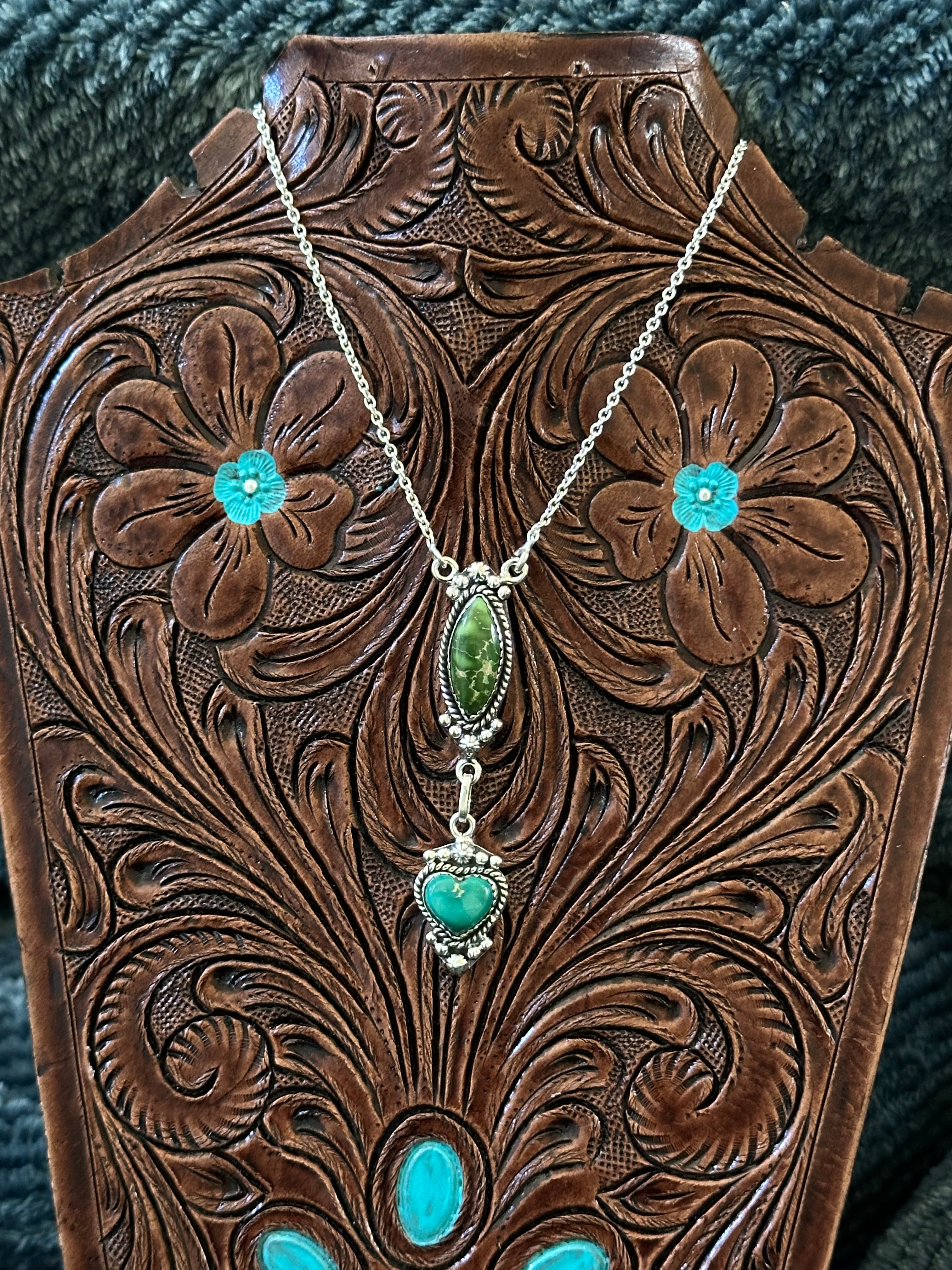 Southwest Handmade Emerald Valley Turquoise & Sterling Silver Necklace