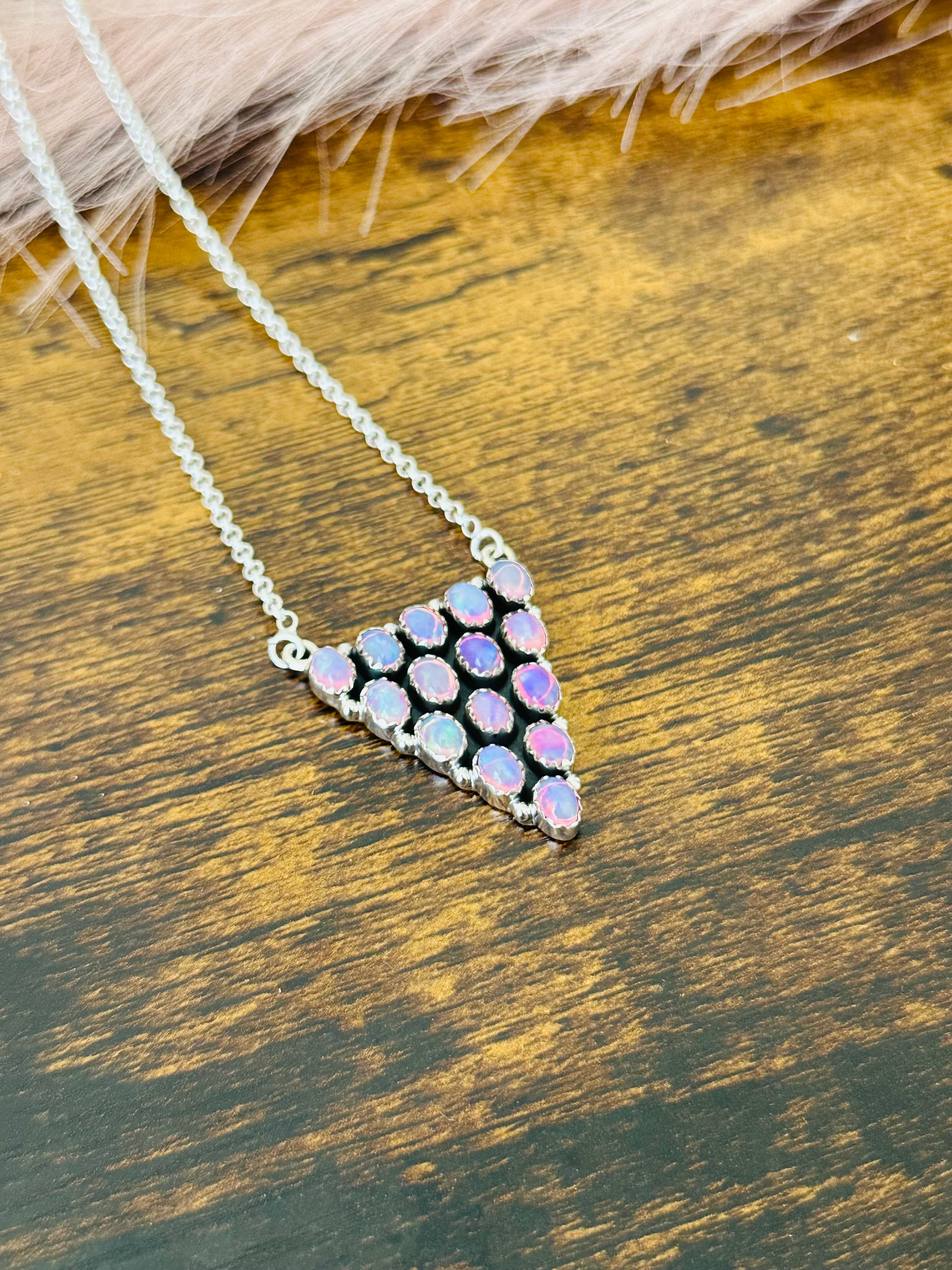 Southwest Handmade Opal & Sterling Silver Cluster Necklace