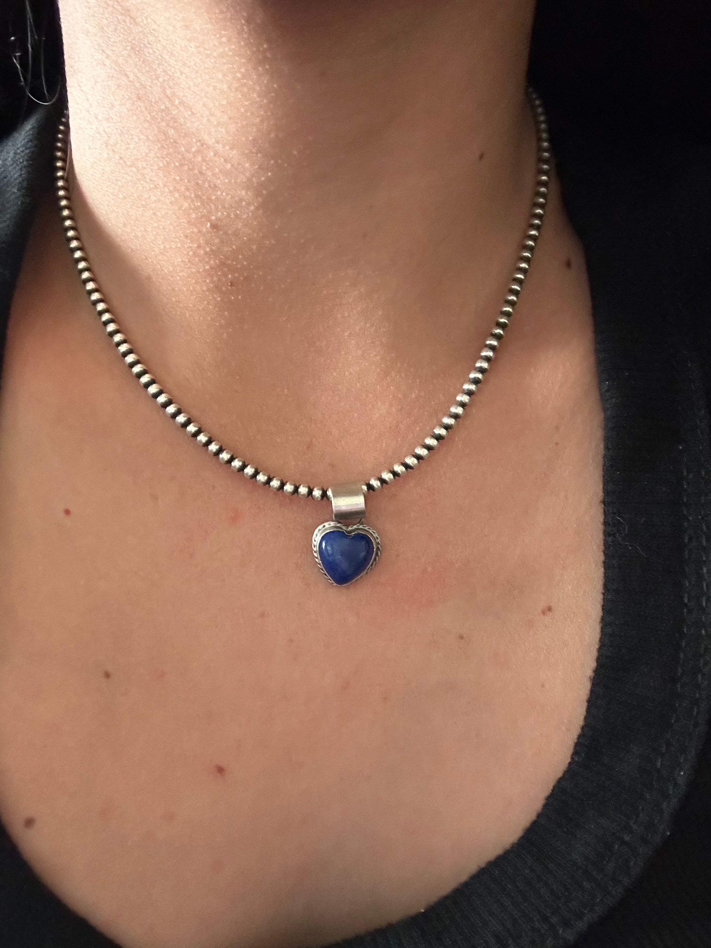 Navajo Made Lapis & Sterling Silver Heart Pendant