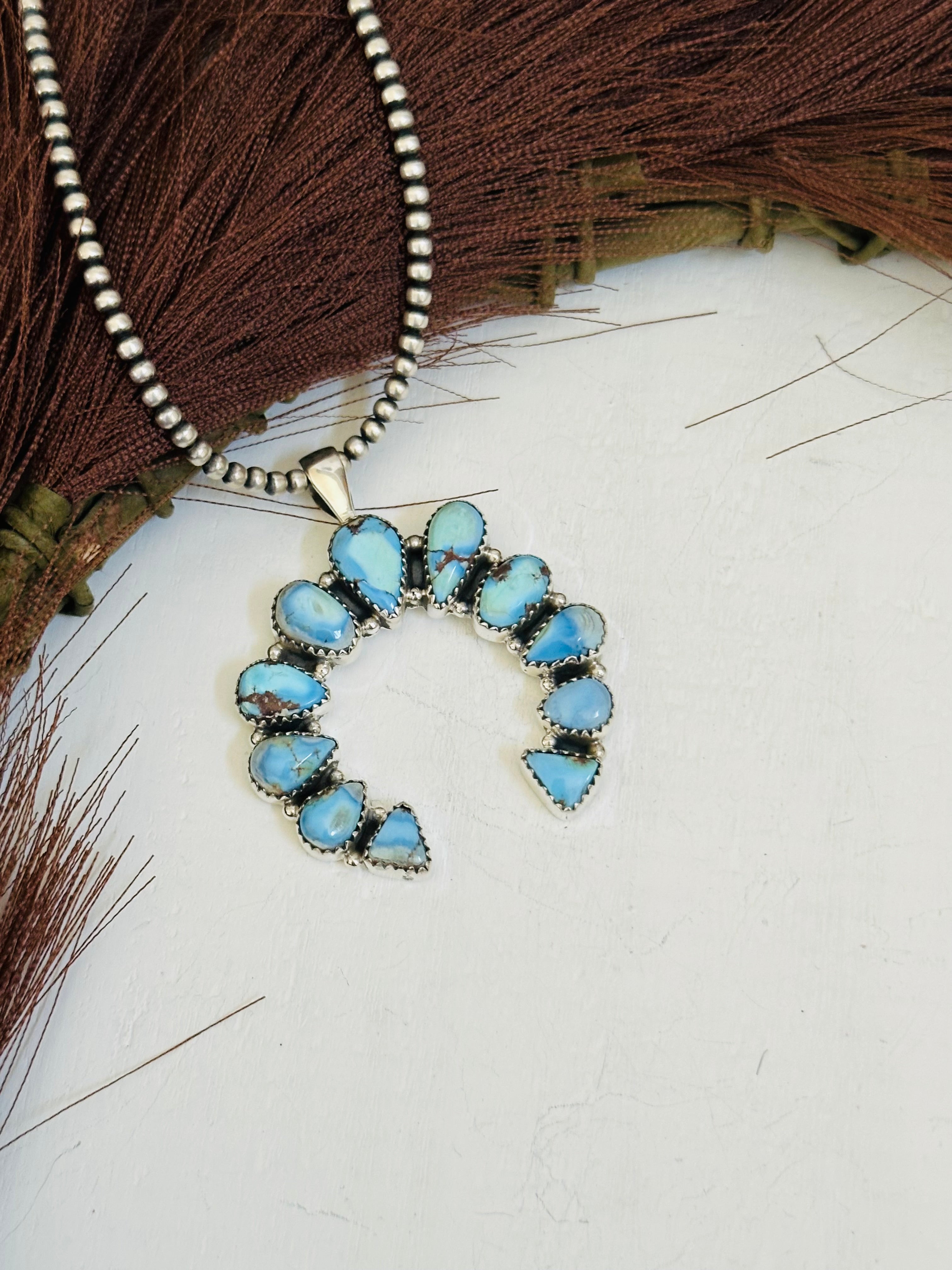 Southwest Handmade Golden Hills Turquoise & Sterling Silver Naja Pendant