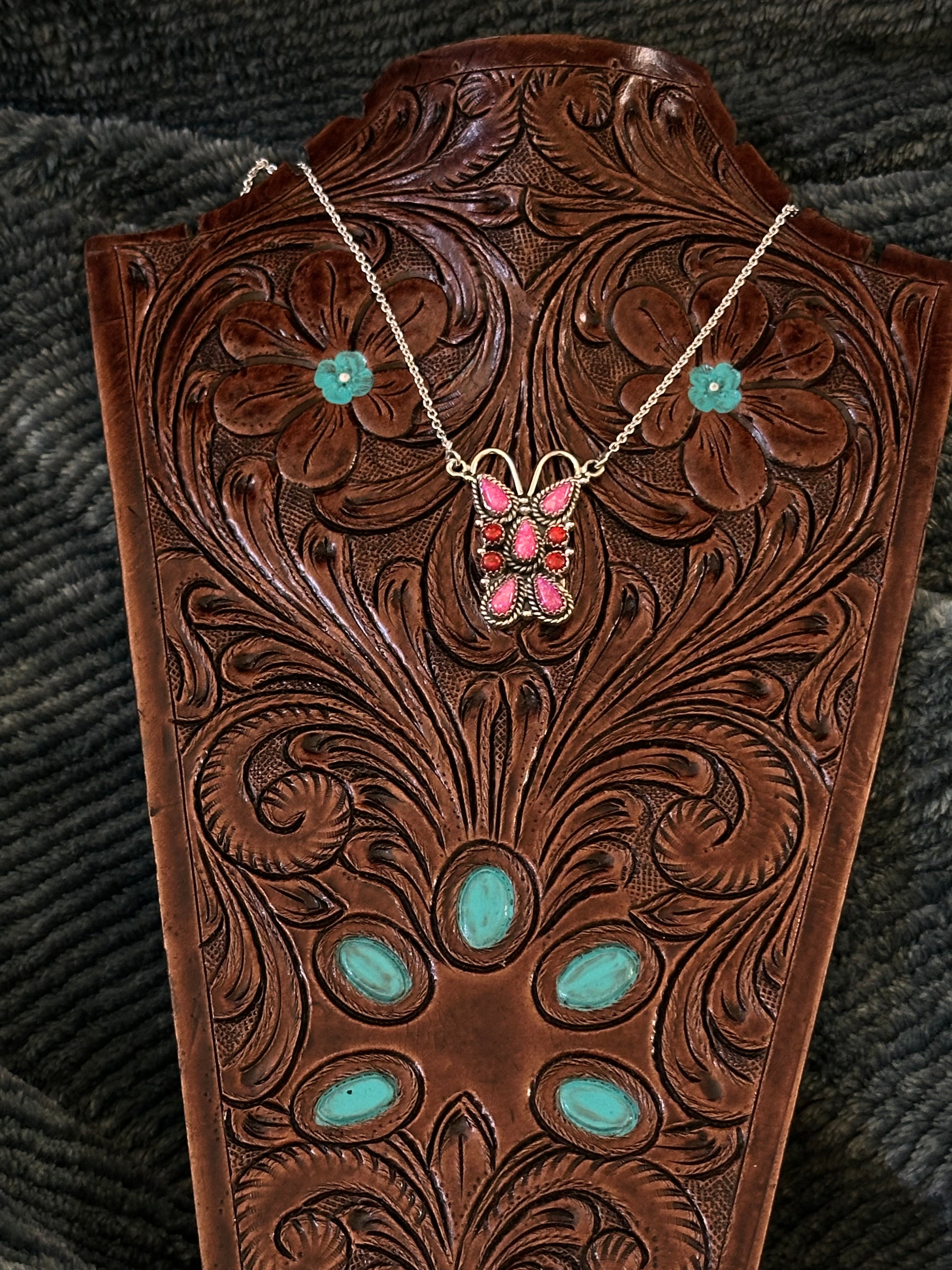 TTD “K’aalógii” Pink/Red Opal & Sterling Silver Cluster Necklace