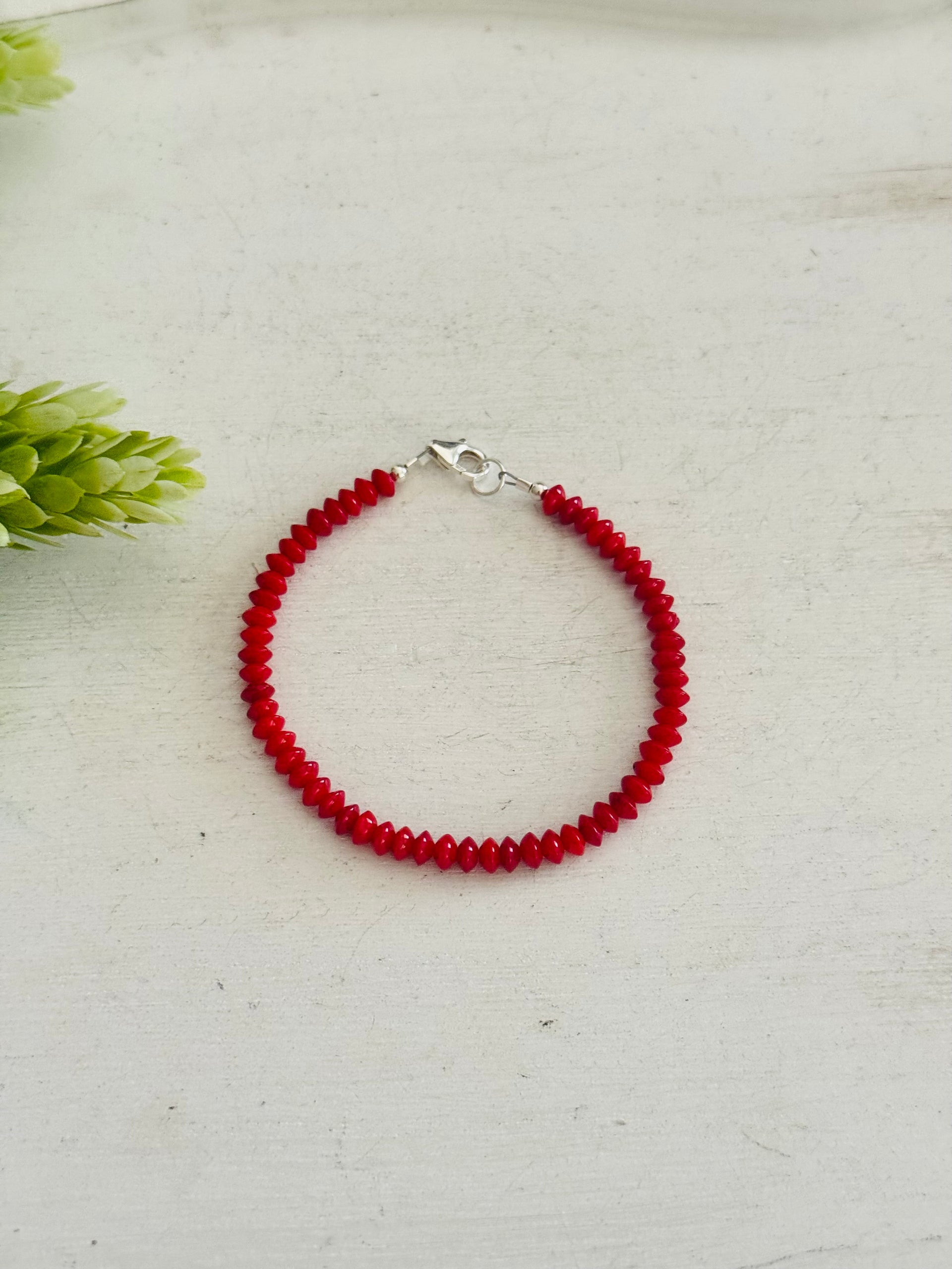 Southwest Strung Bamboo Coral & Sterling Silver Beaded Bracelet