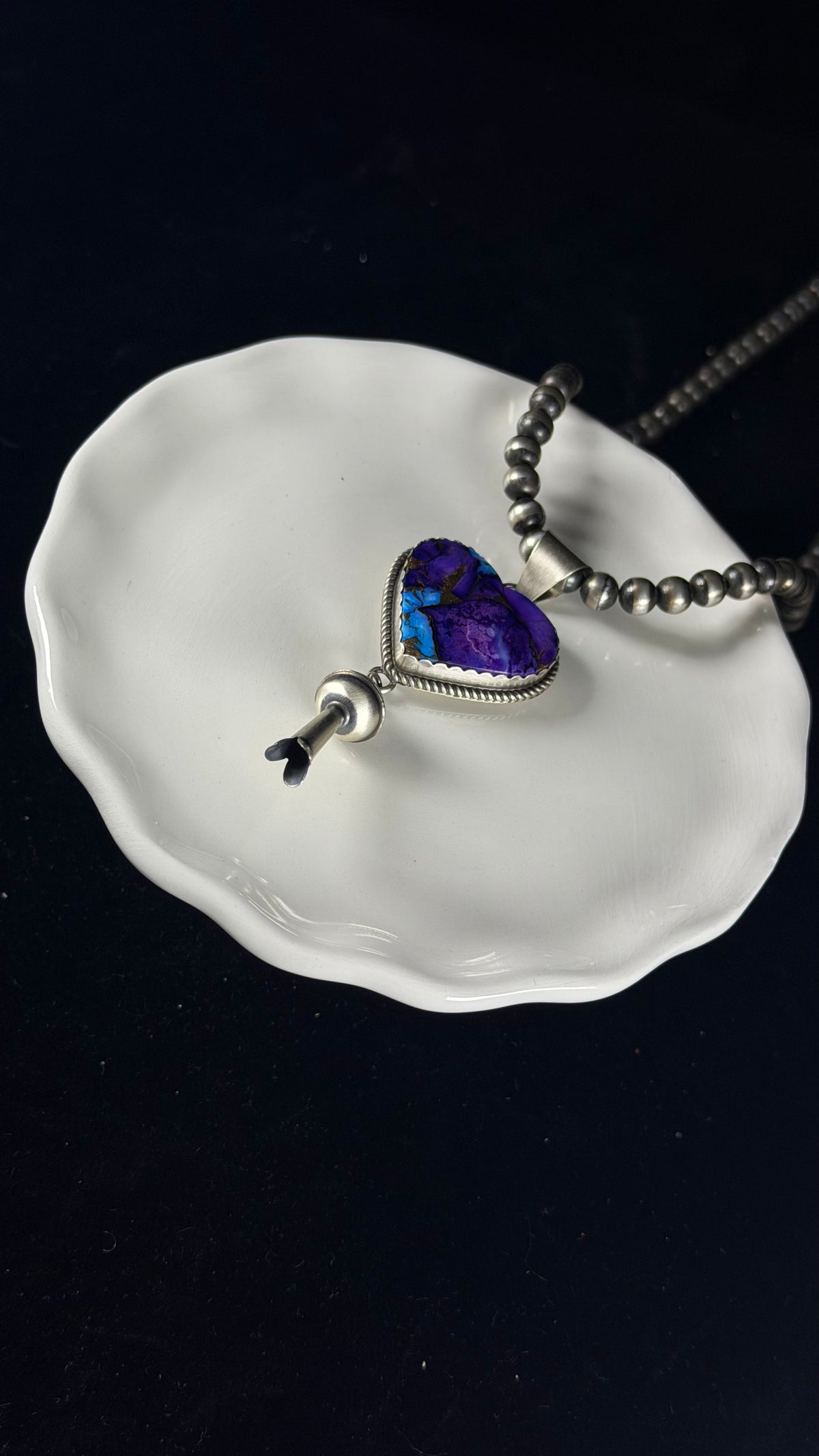 Navajo Made Purple Mohave Turquoise & Sterling Silver Blossom Pendant