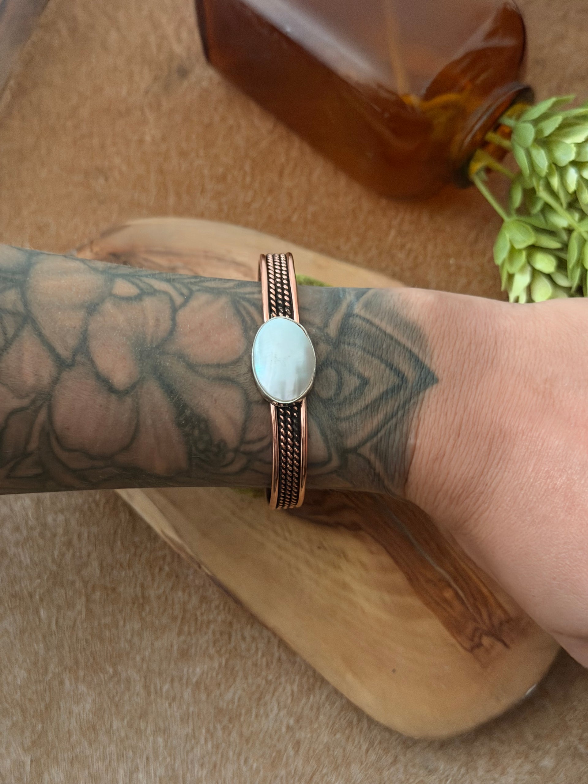 Navajo Made Fresh Water Pearl & Copper Cuff Bracelet