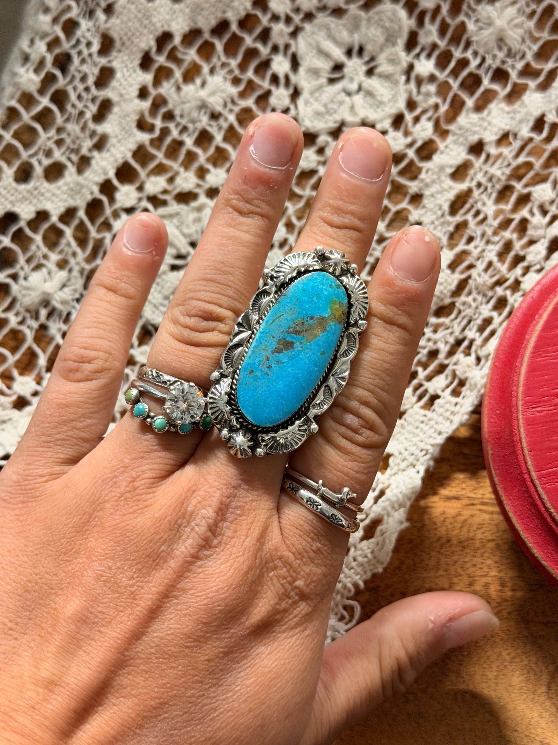 Emerson Degarito Kingman Turquoise & Sterling Silver Ring Size 8.75