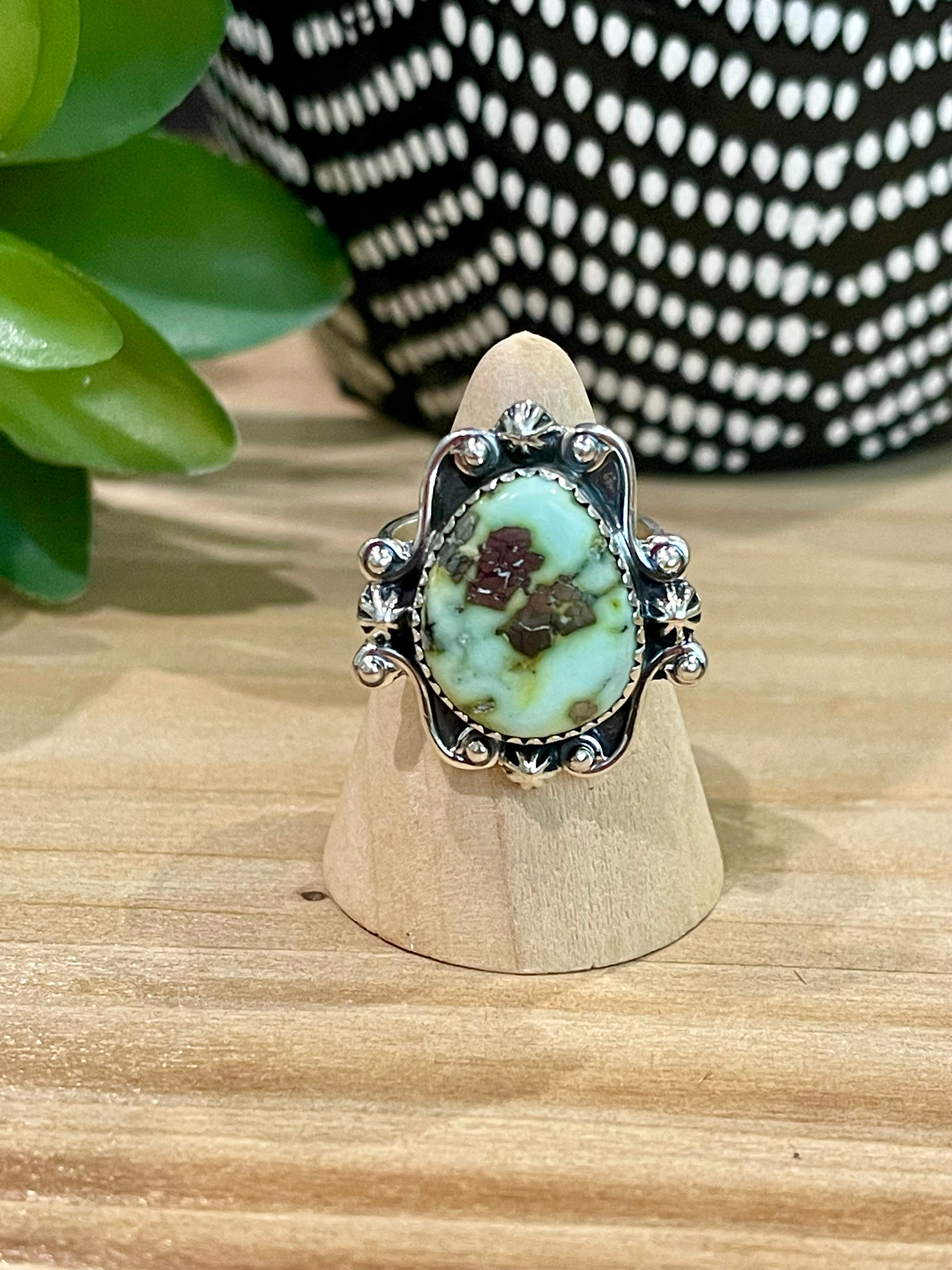 Southwest Handmade Palomino Variscite & Sterling Silver Adjustable Ring