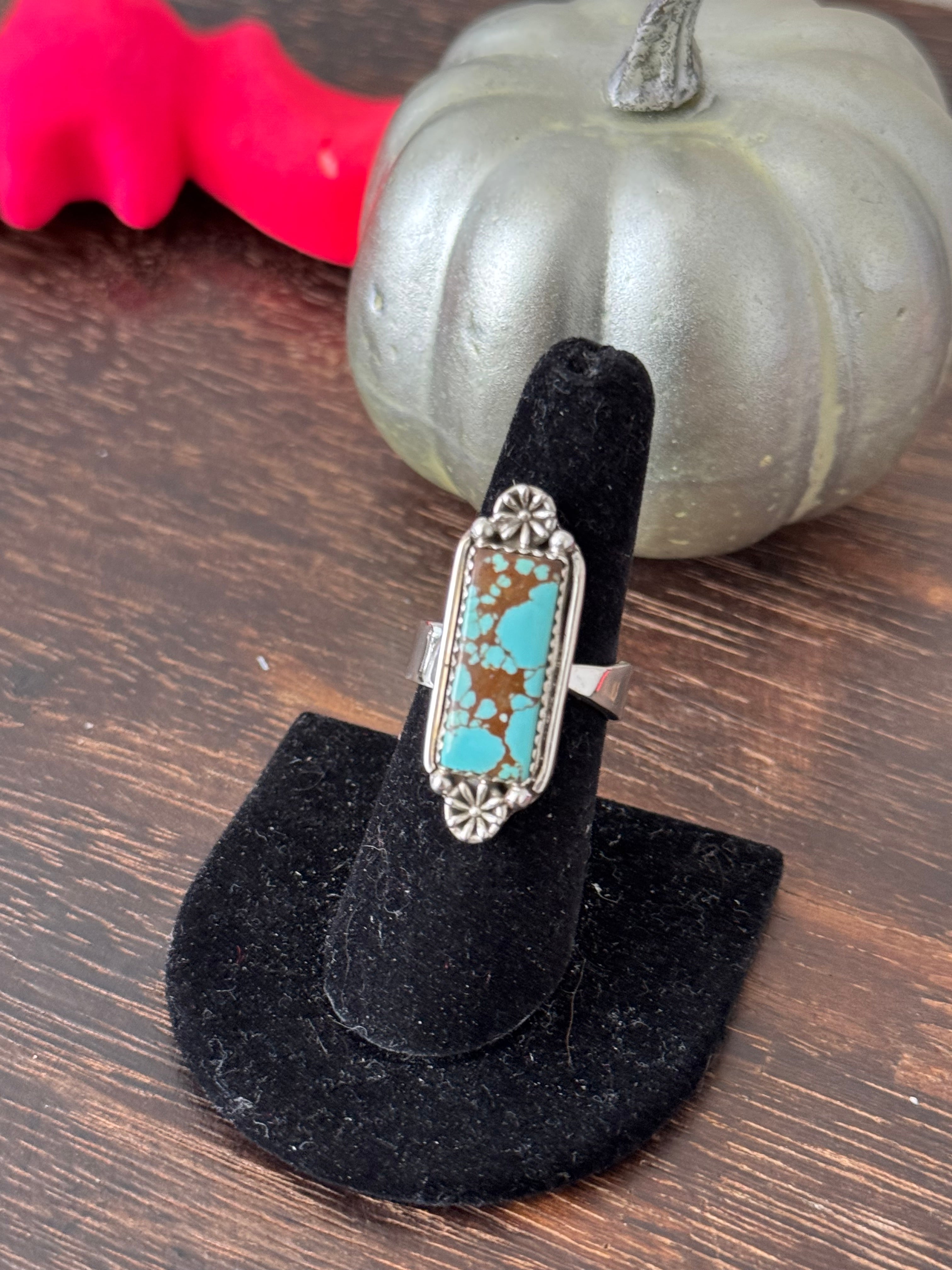 Southwest Handmade Number 8 Turquoise & Sterling Silver Adjustable Ring