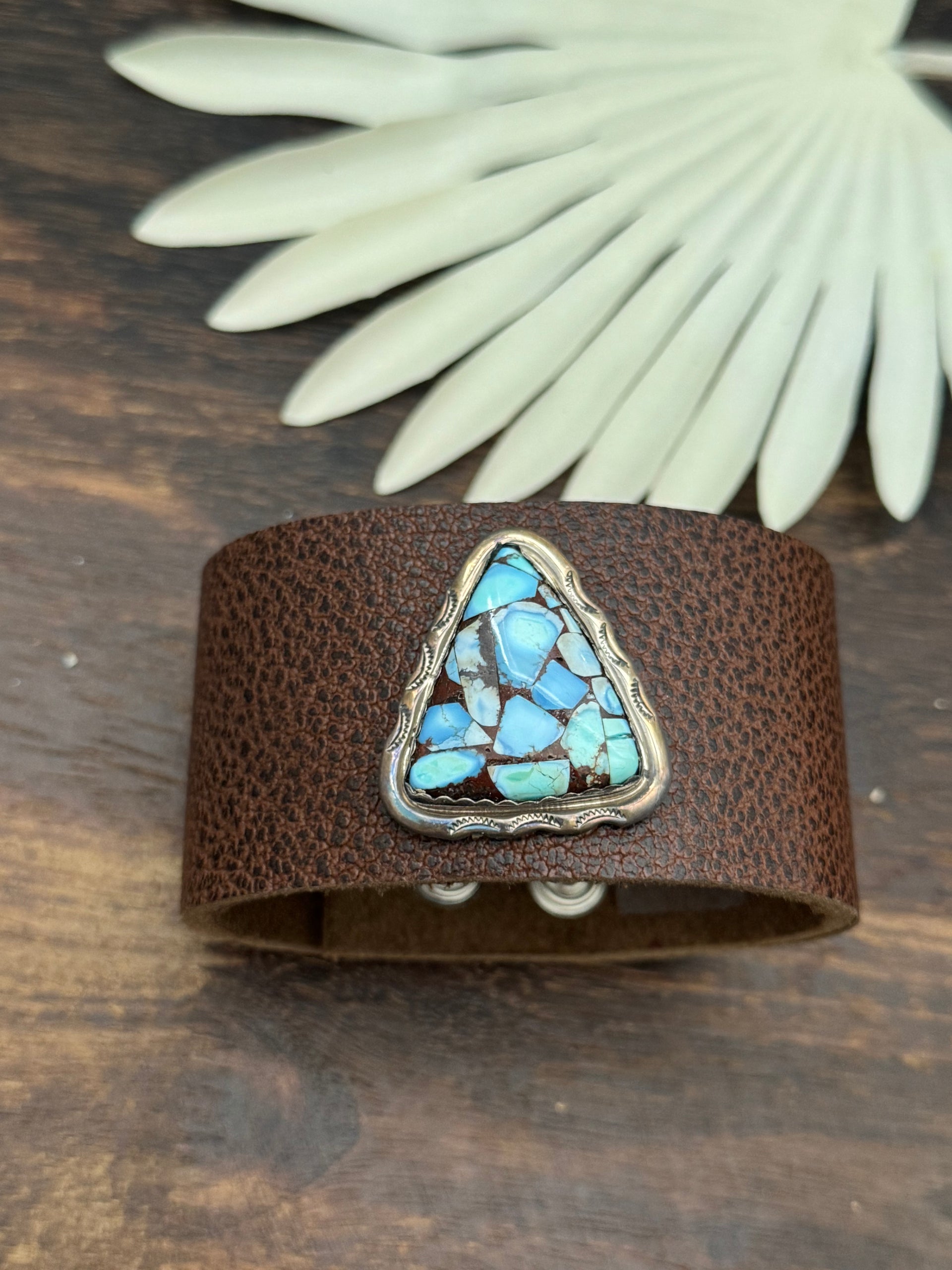 Julia Etsitty Golden Hills Turquoise & Genuine Leather Bracelet
