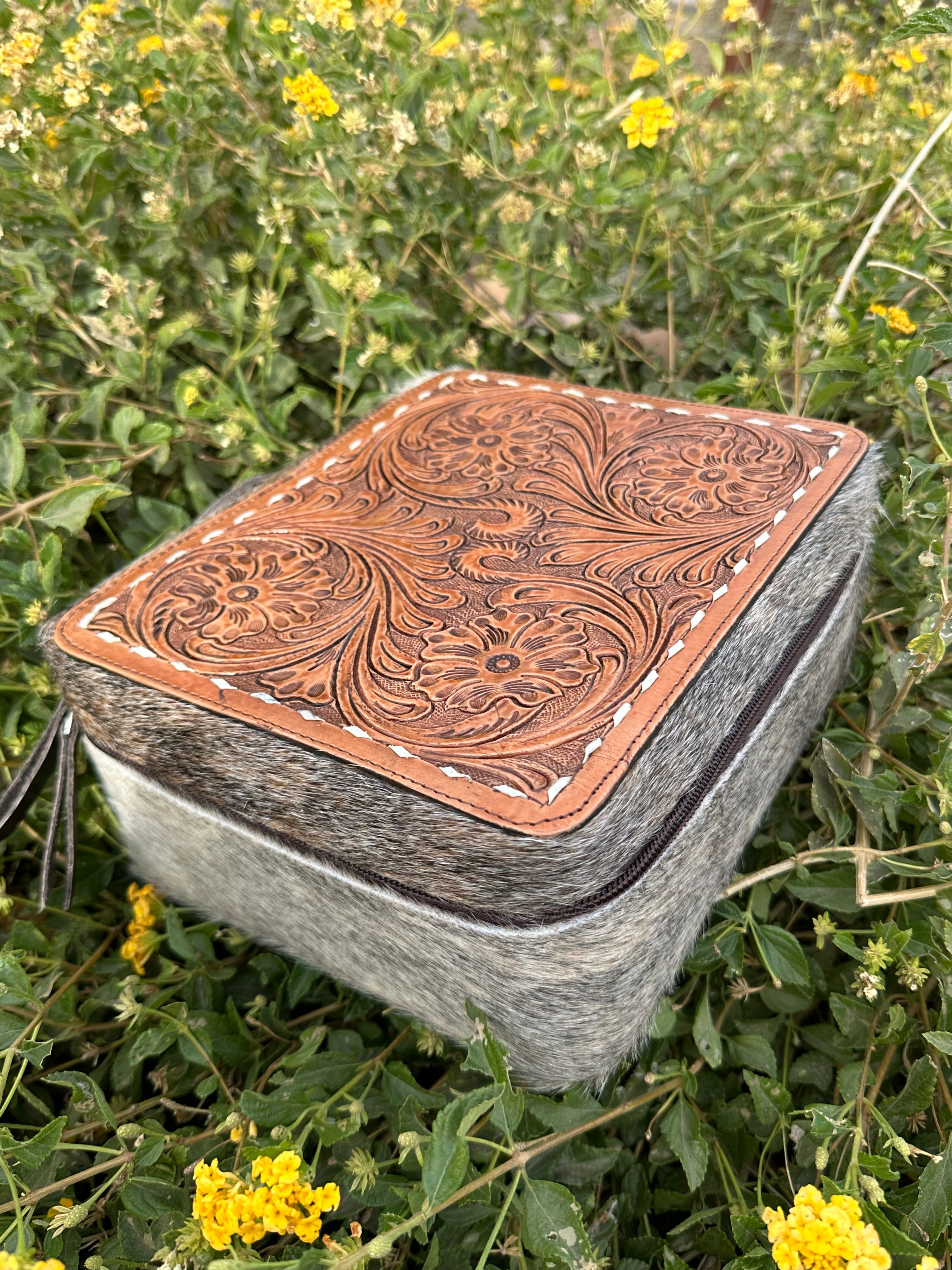 Genuine Leather Cowhide & Tooled Leather Jewelry Box