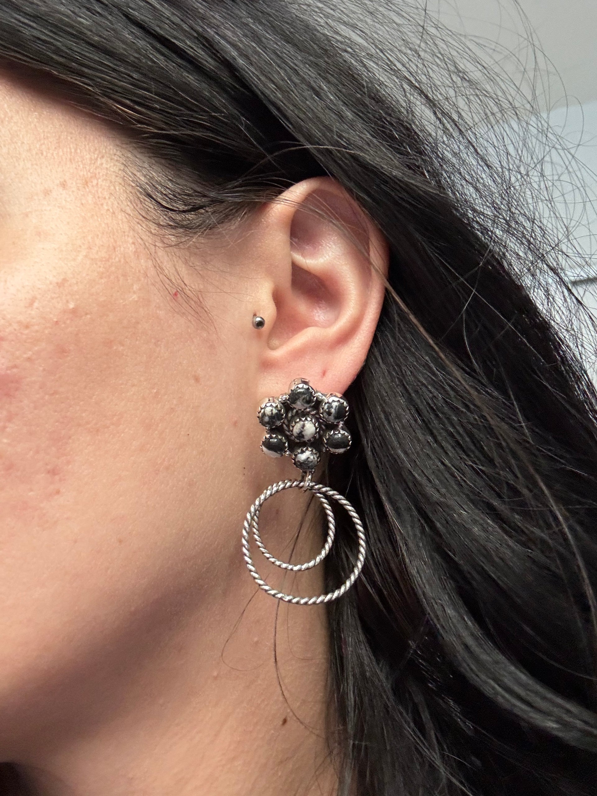 Southwest Handmade White Buffalo & Sterling Silver Post Dangle Earrings