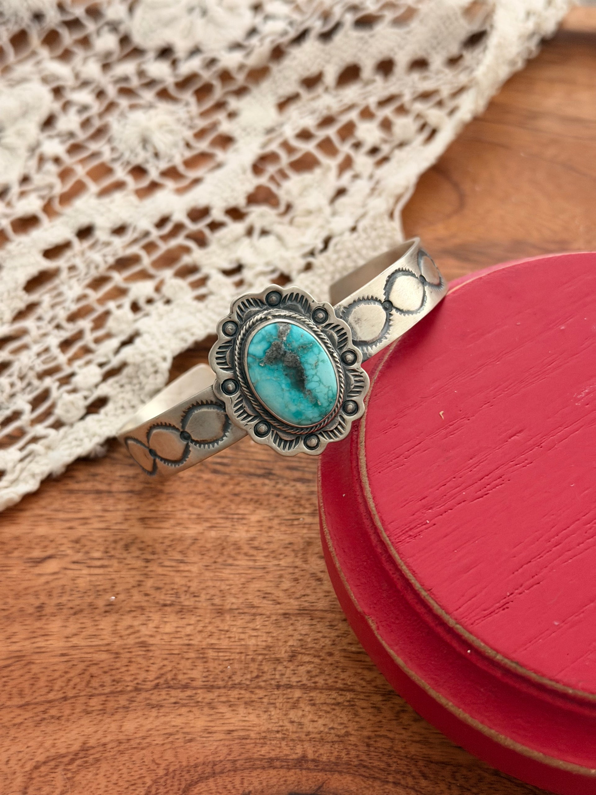 Danny Henio White Water Turquoise & Sterling Silver Cuff Bracelet