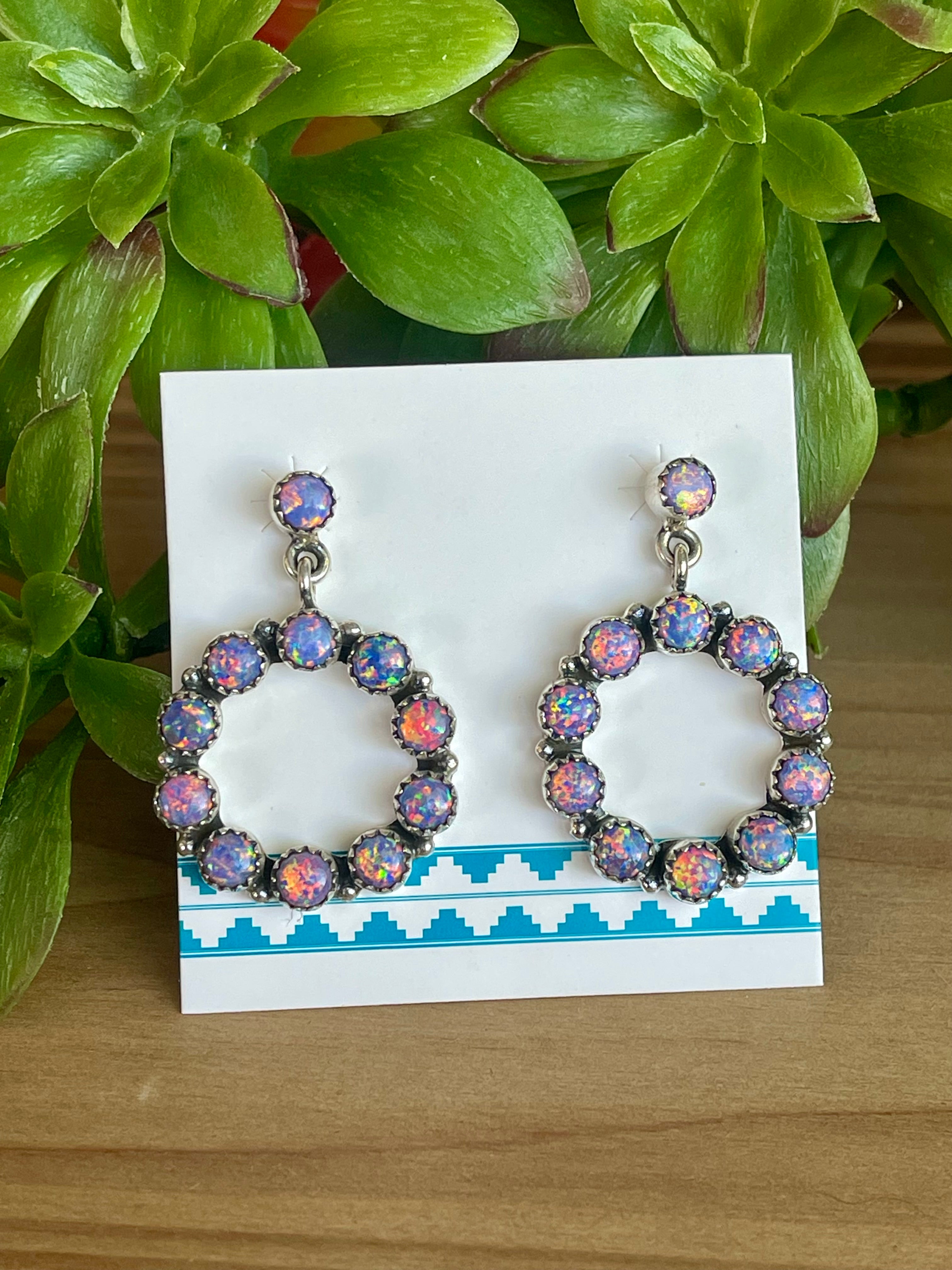 Southwest Handmade Purple Opal Post Circle Earrings