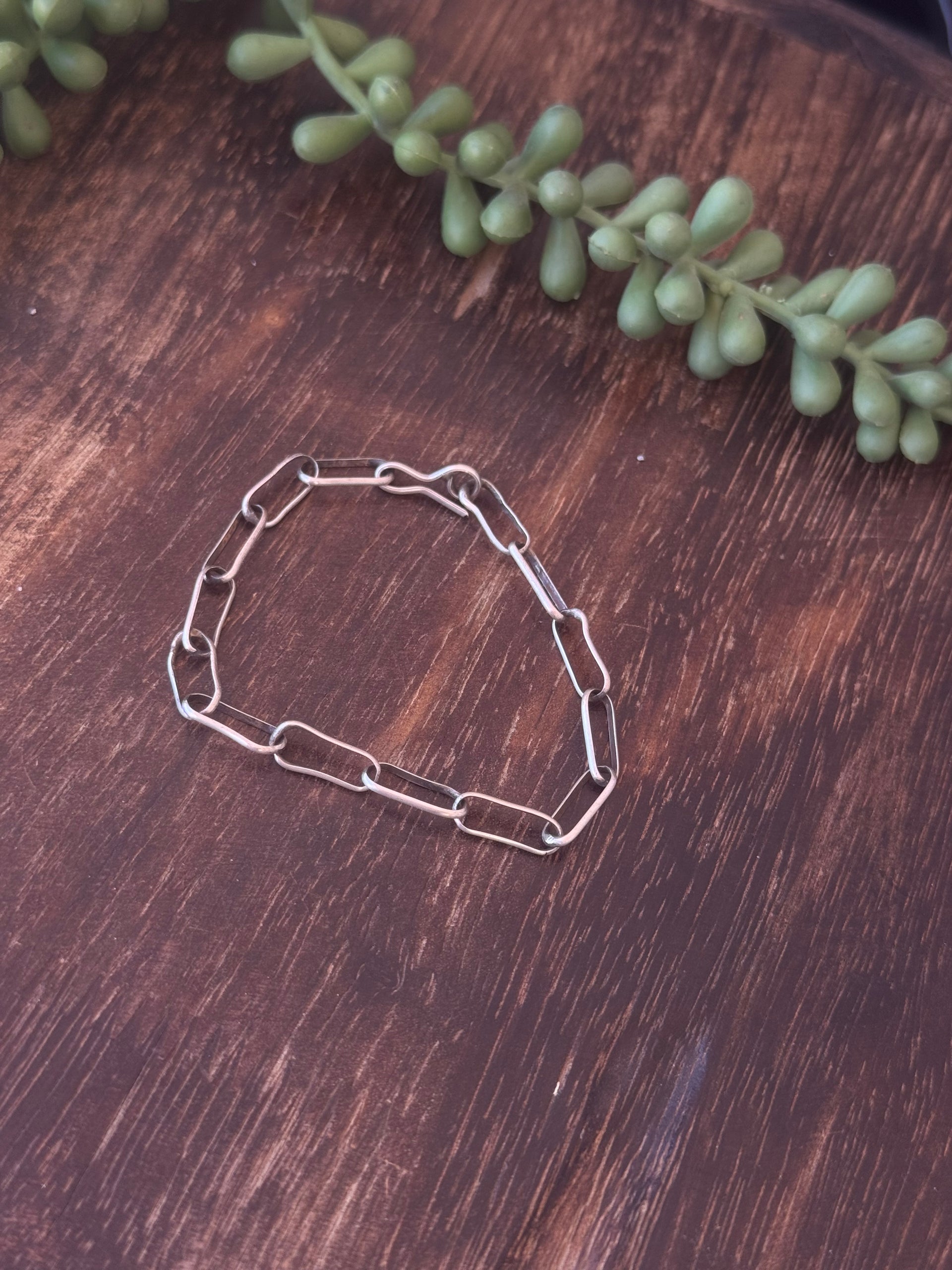 Navajo Made Sterling Silver Paperclip Link Chain Bracelet
