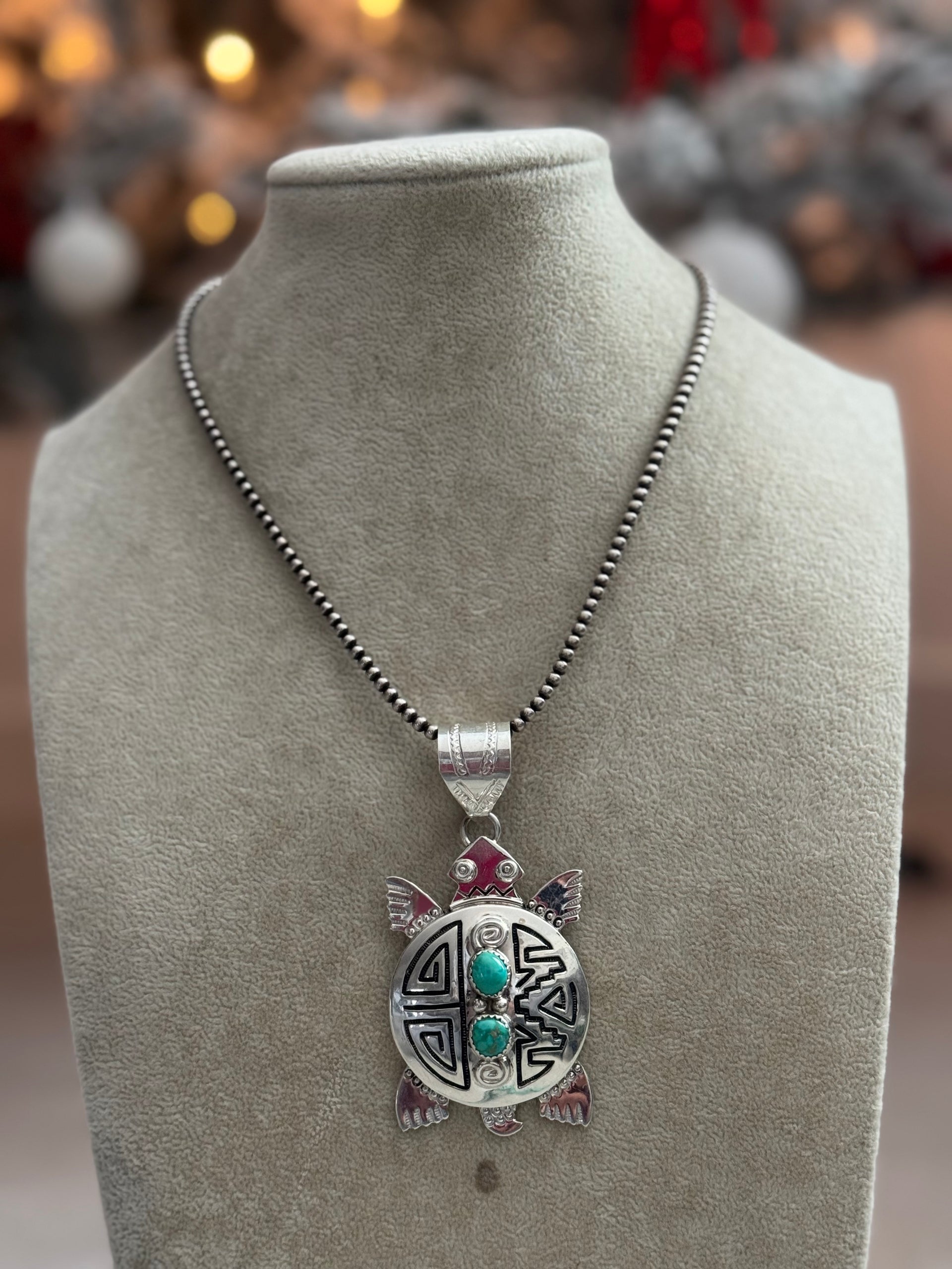 Alonzo Martinez Kingman Turquoise & Sterling Silver Turtle Pendant