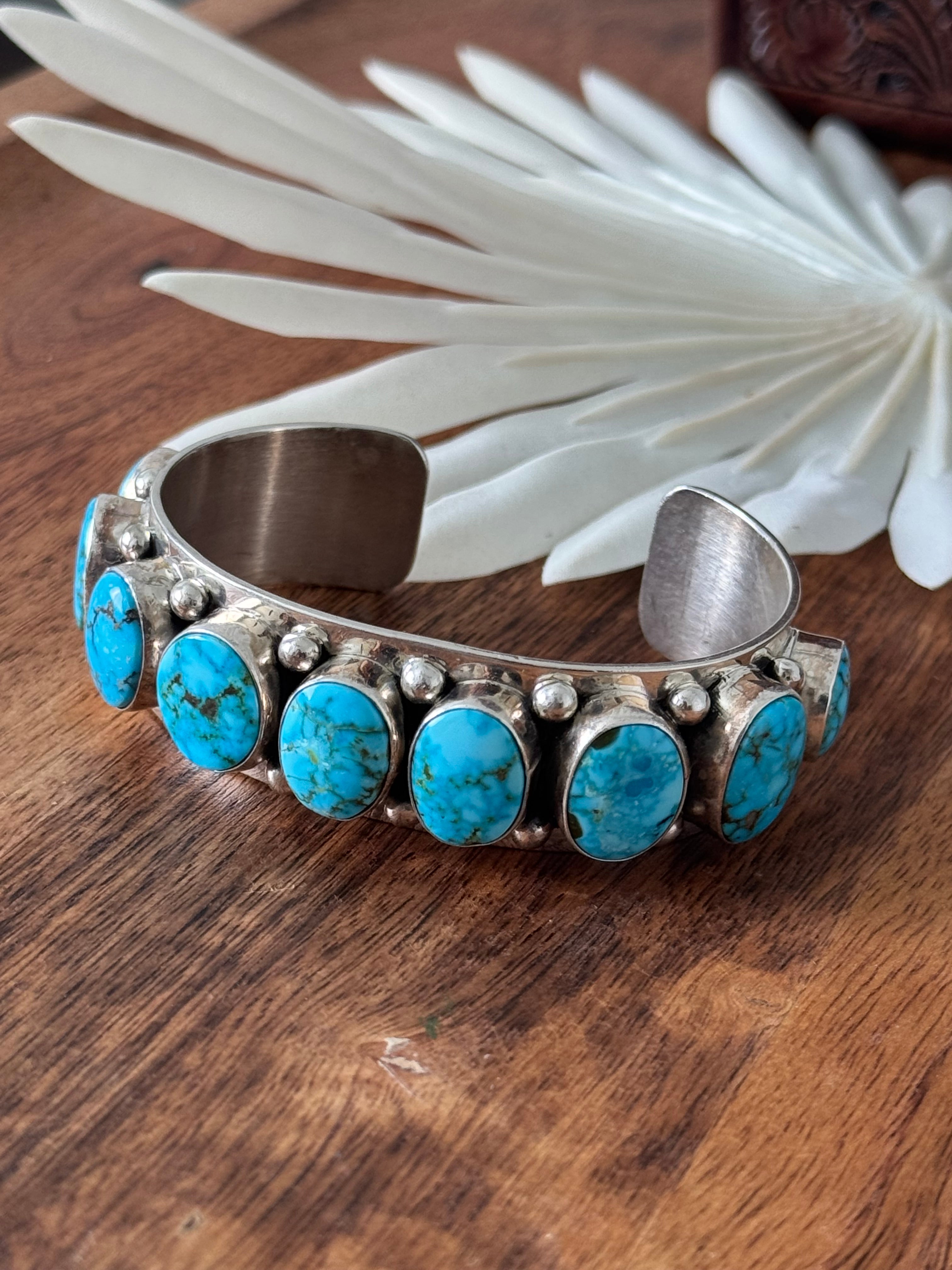 Bobby Johnson Birds Eye Kingman Turquoise & Sterling Silver Cluster Cuff Bracelet