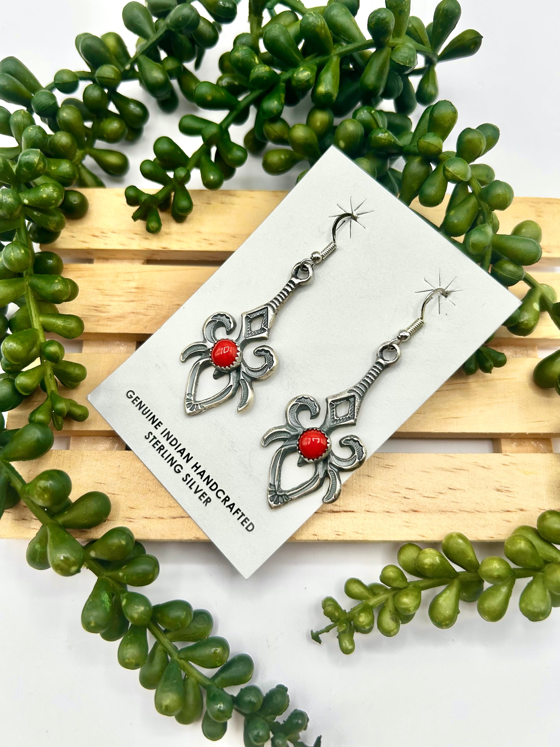 Kindale Billah Red Coral & Sterling Silver Hook Earrings