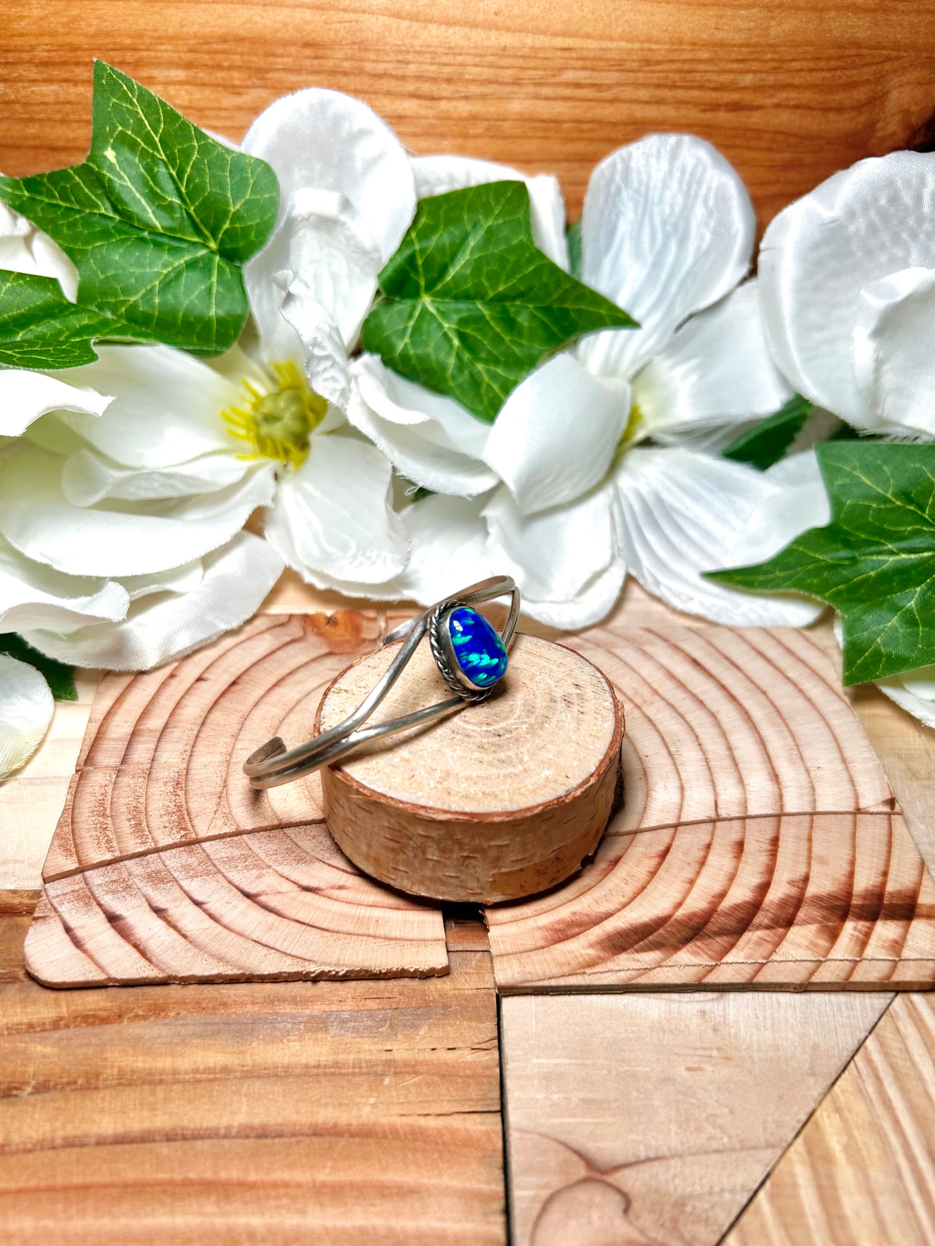 Navajo Made Opal & Sterling Silver Cuff Bracelet