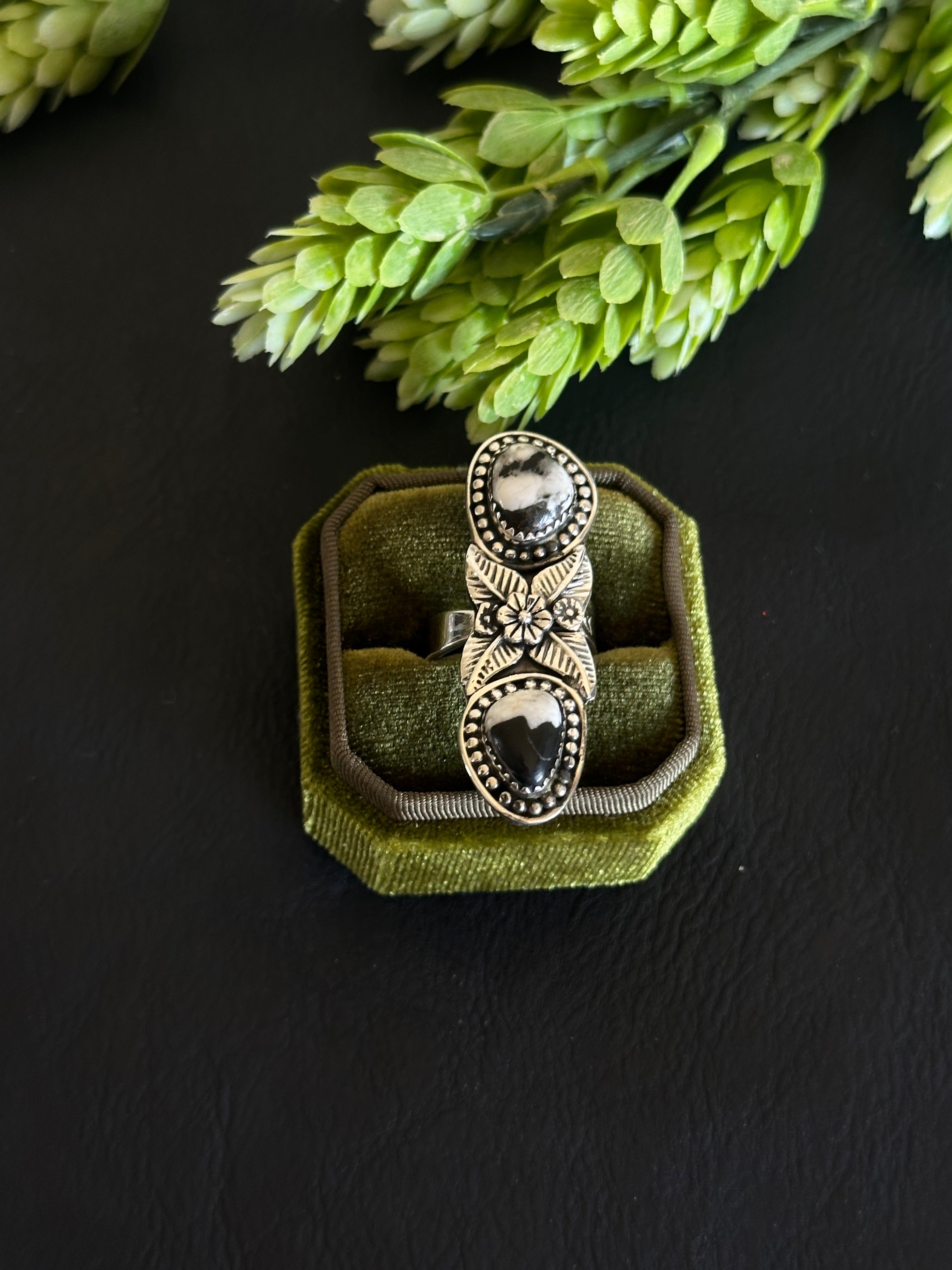 Southwest Handmade White Buffalo & Sterling Silver Adjustable Ring