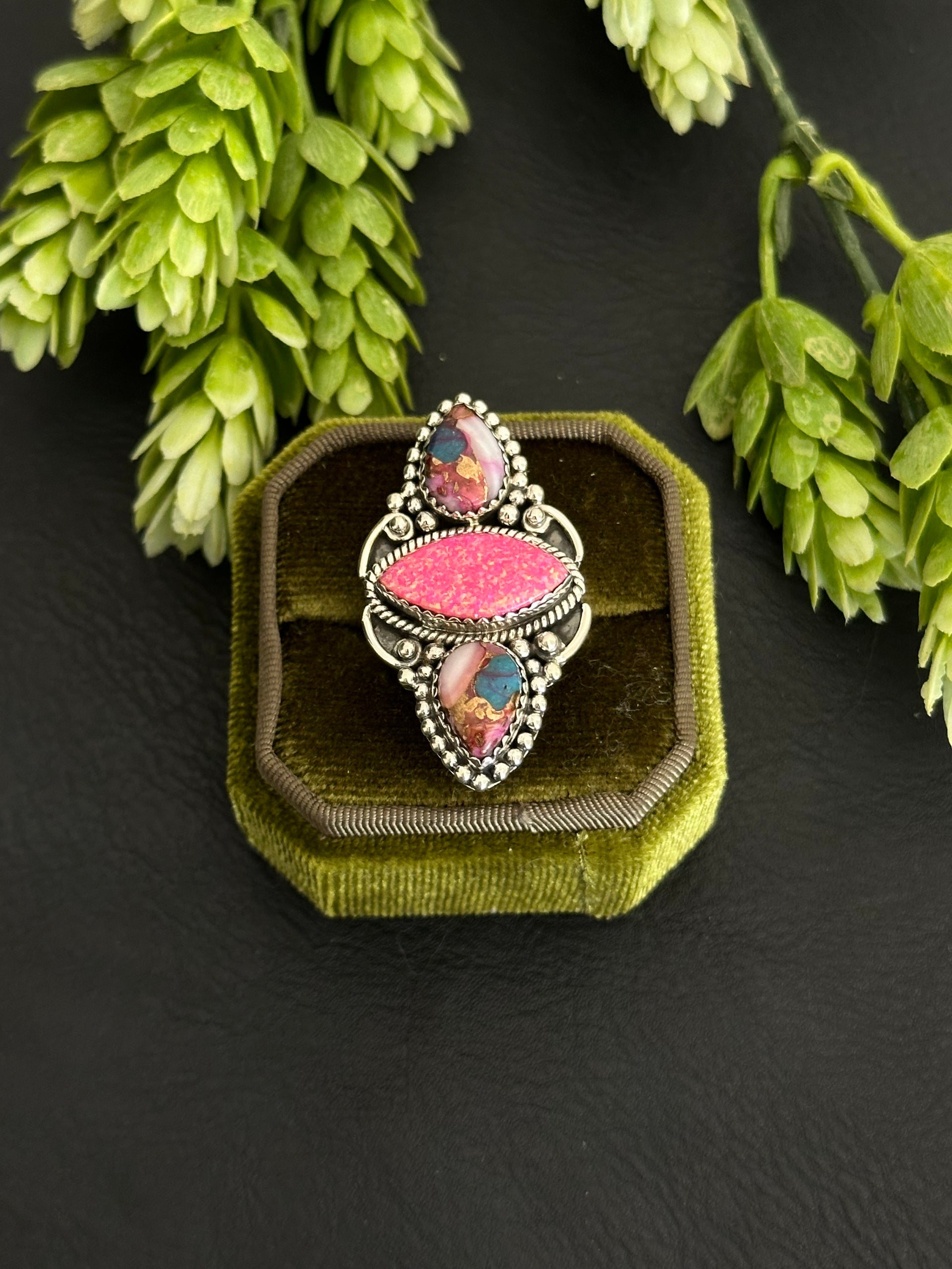 Southwest Handmade Multi Stone & Sterling Silver Adjustable Cluster Ring
