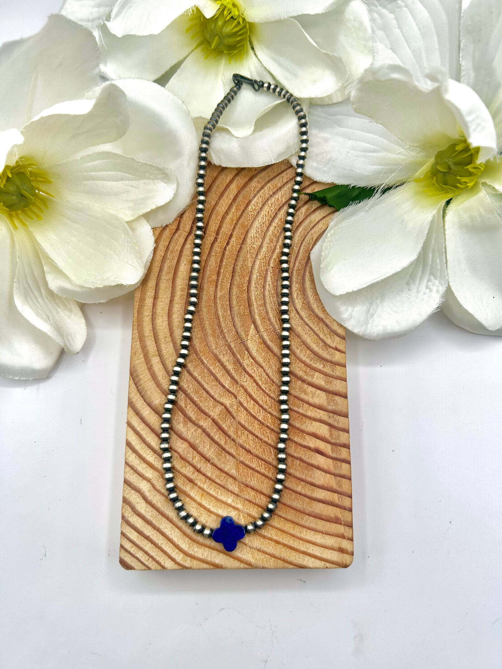 Navajo Made Strung Lapis & Sterling Silver Necklace