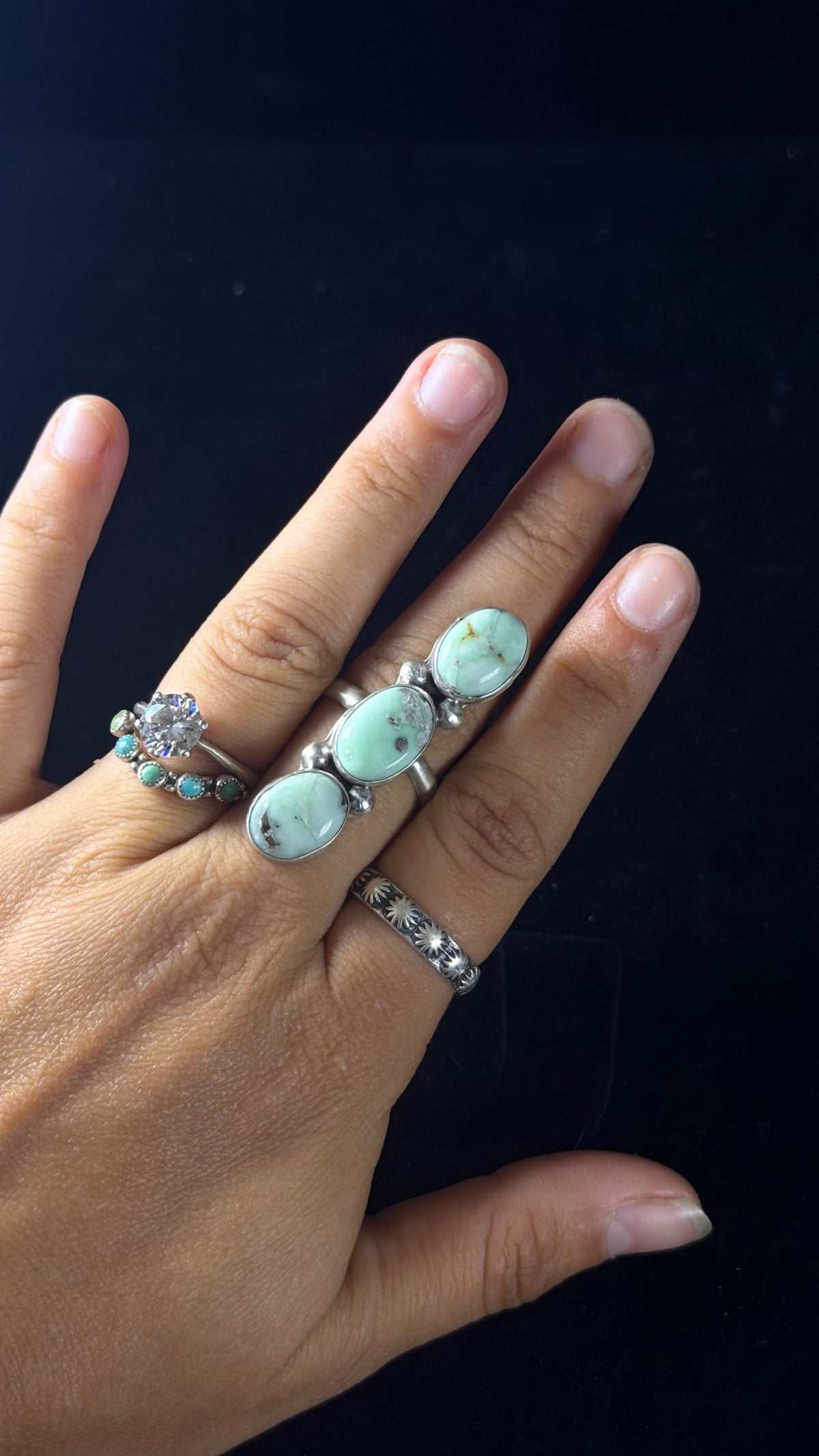 Navajo Made Paloma Variscite & Sterling Silver Ring Size 8