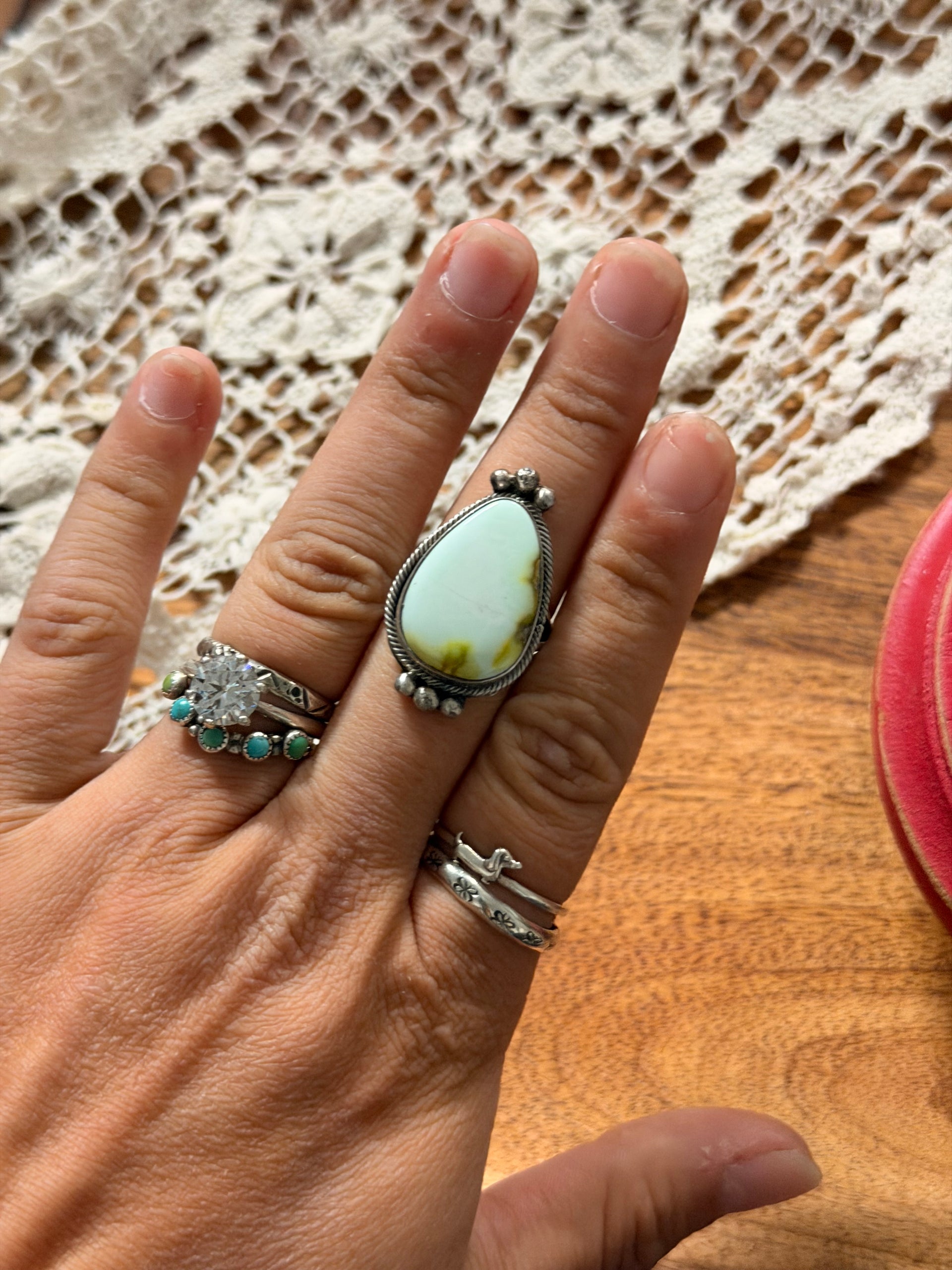 Scott Skeets Palomino Variscite & Sterling Silver Ring Size 7