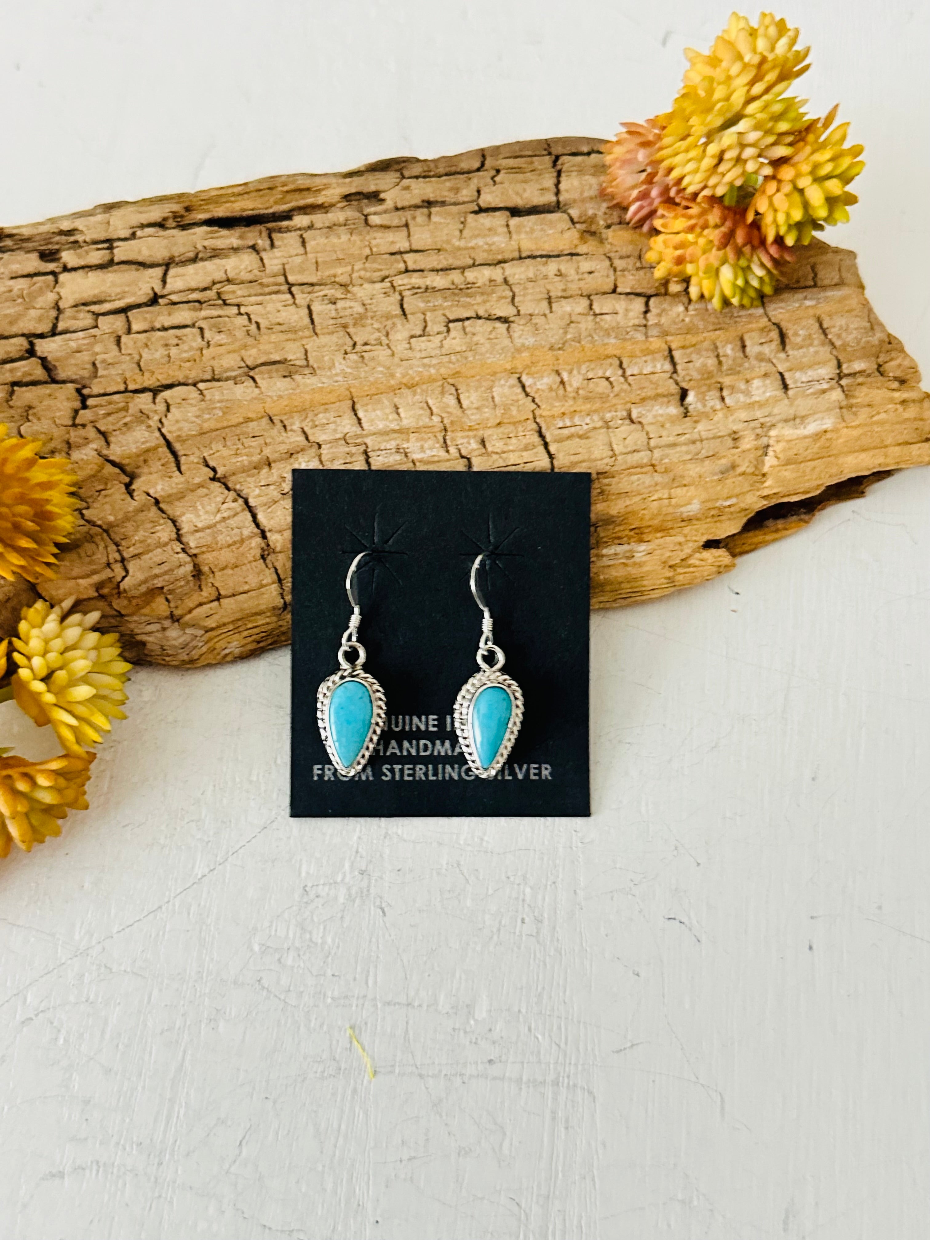 Navajo Made Kingman Turquoise & Sterling Silver Dangle Earrings