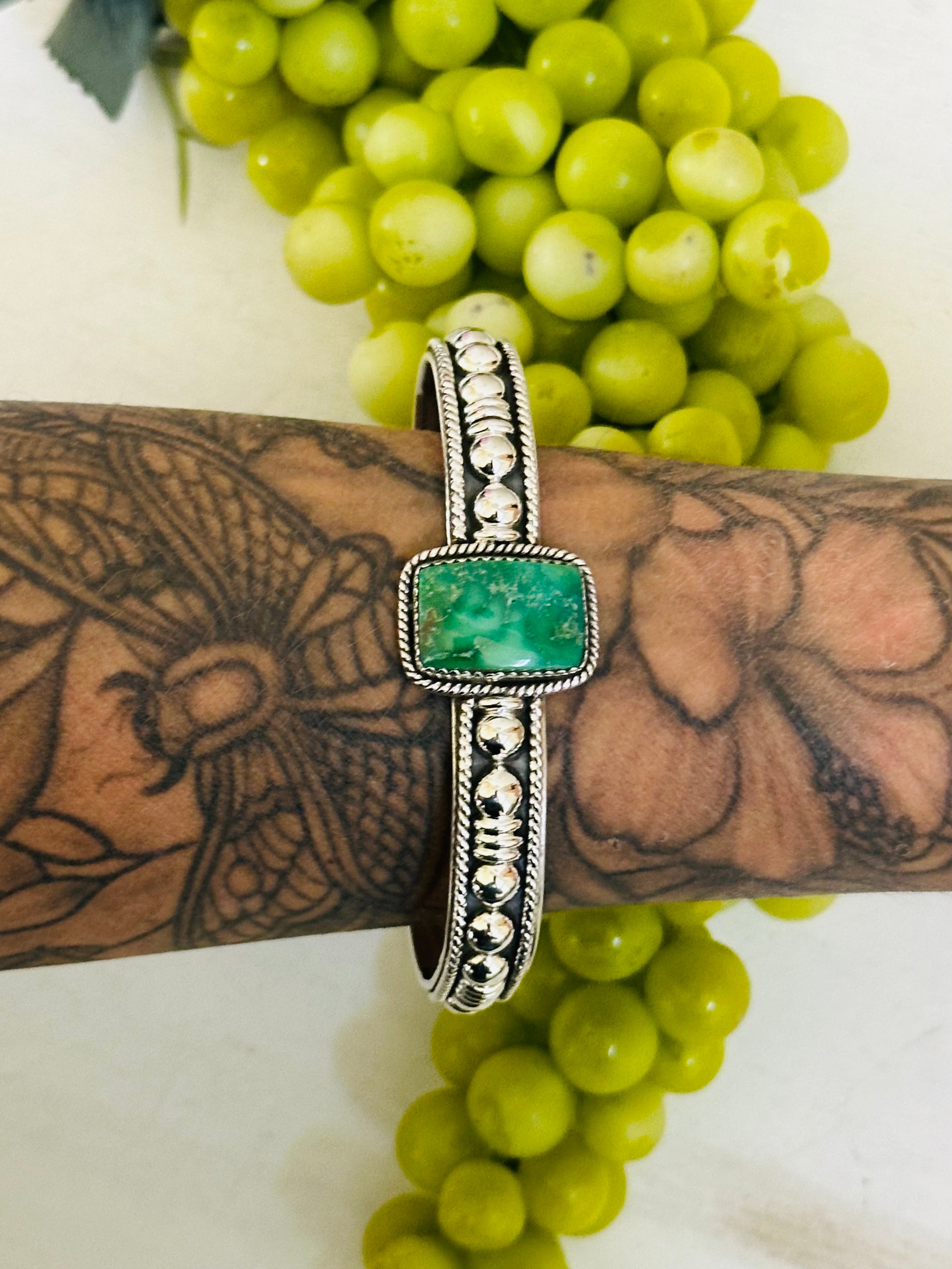 Southwest Made Emerald Valley Turquoise & Sterling Silver Cuff Bracelet