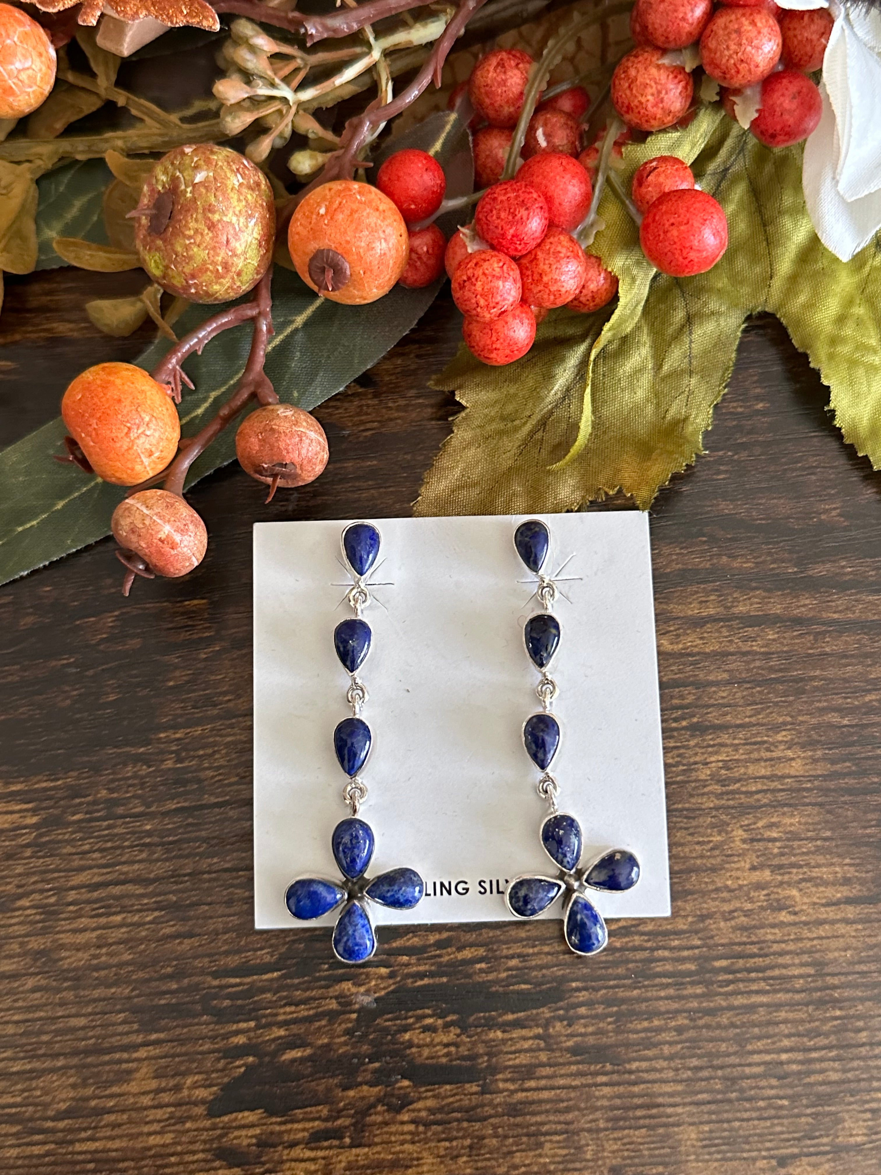 Navajo Made Lapis  & Sterling Silver Earrings