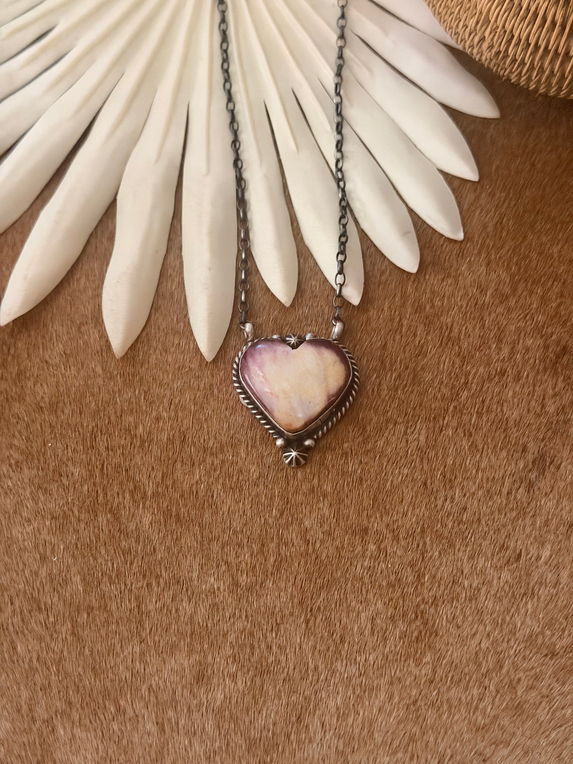 Johnny Dixon Spiny Oyster & Sterling Silver Heart Necklace