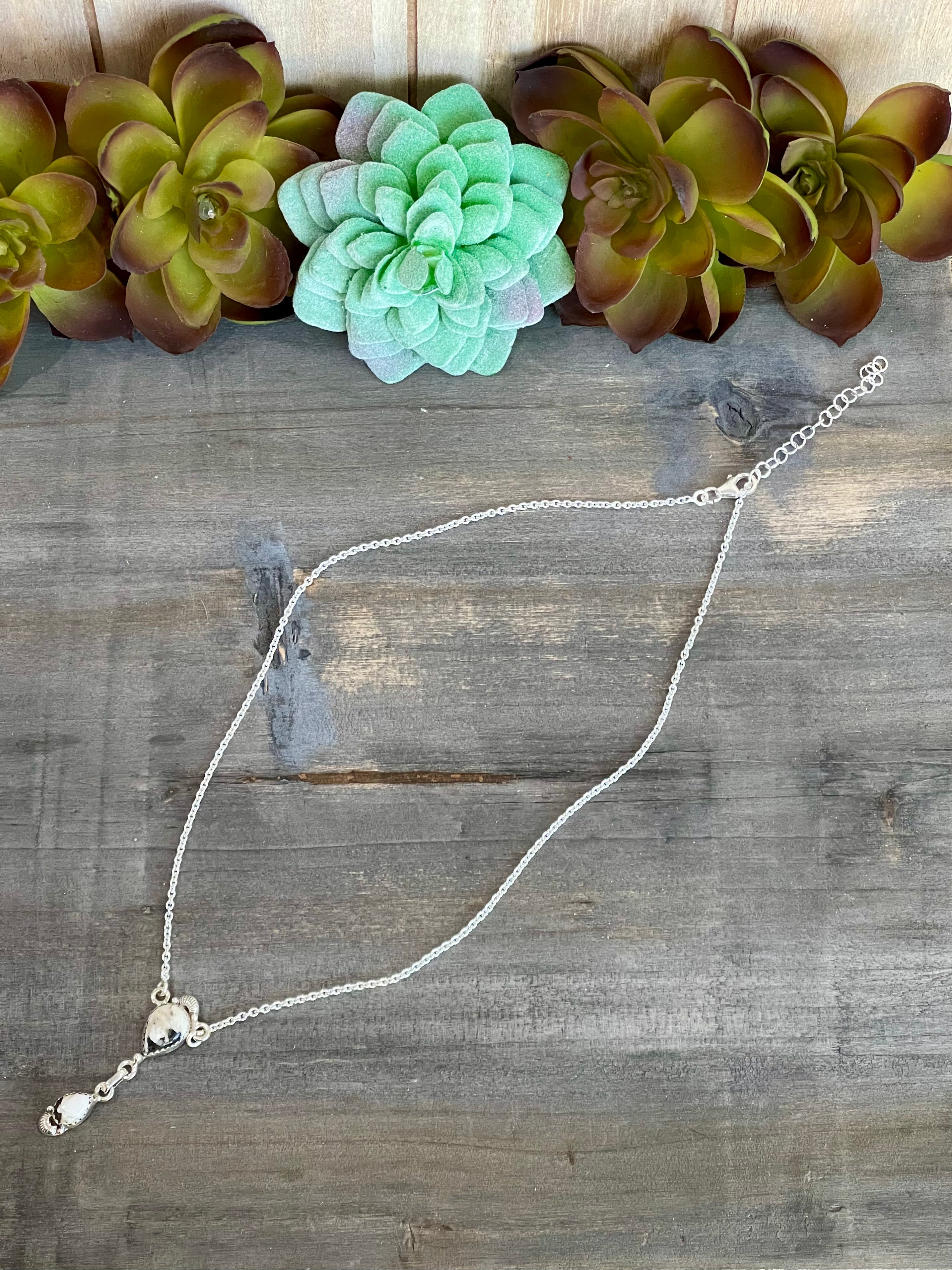 Southwest Handmade White Buffalo & Sterling Silver Chain Necklace